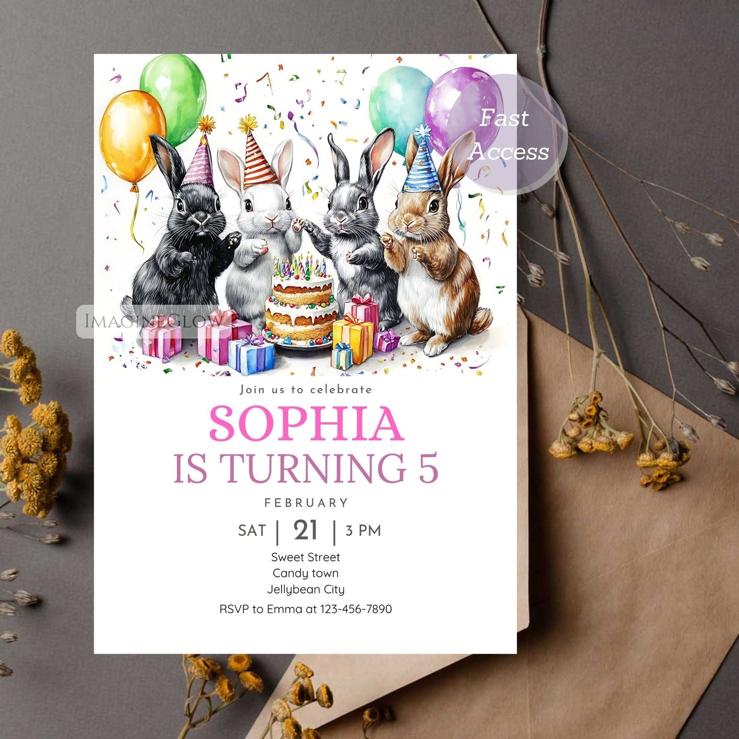 Spring animal-themed birthday invite