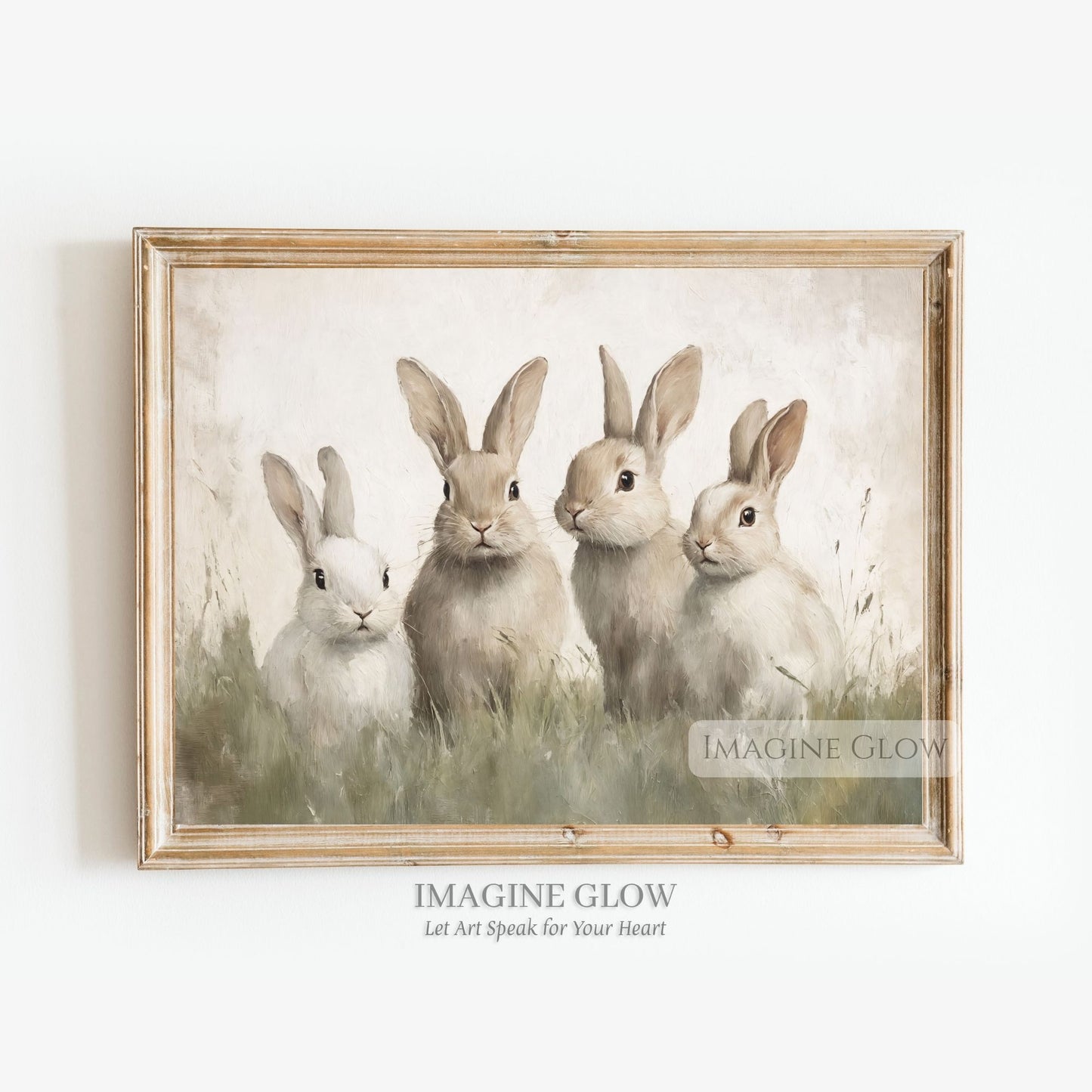 Four bunnies in a field - vintage rabbit art