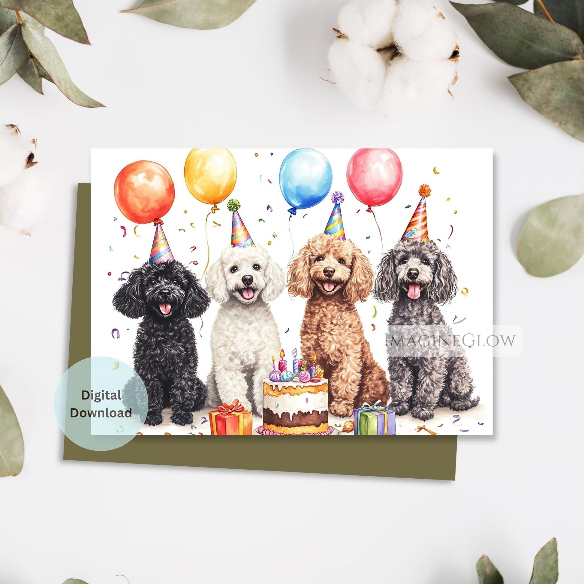 cute dog group birthday card
poodle puppies birthday greeting