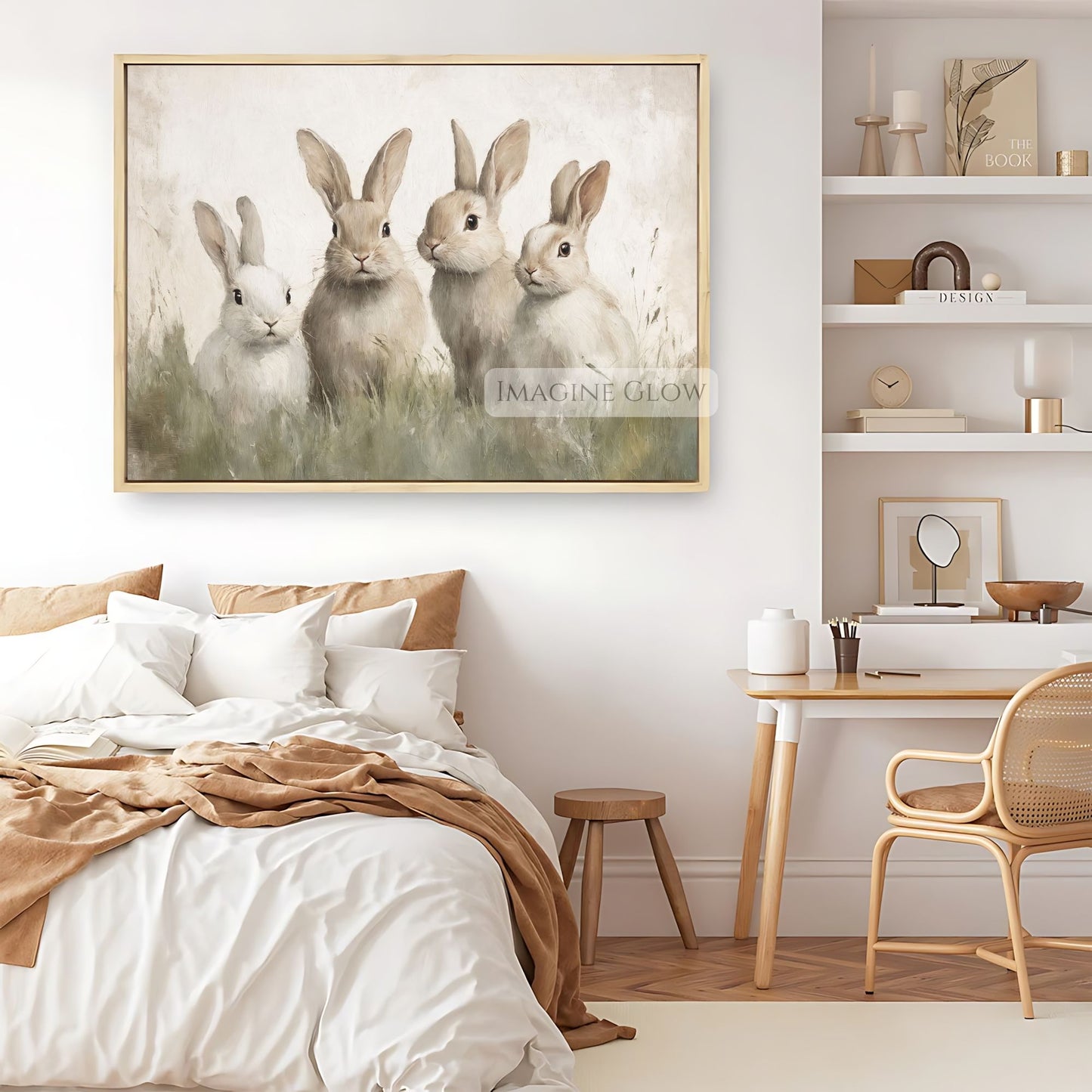 Four rabbits in nature - vintage-inspired rabbit artwork