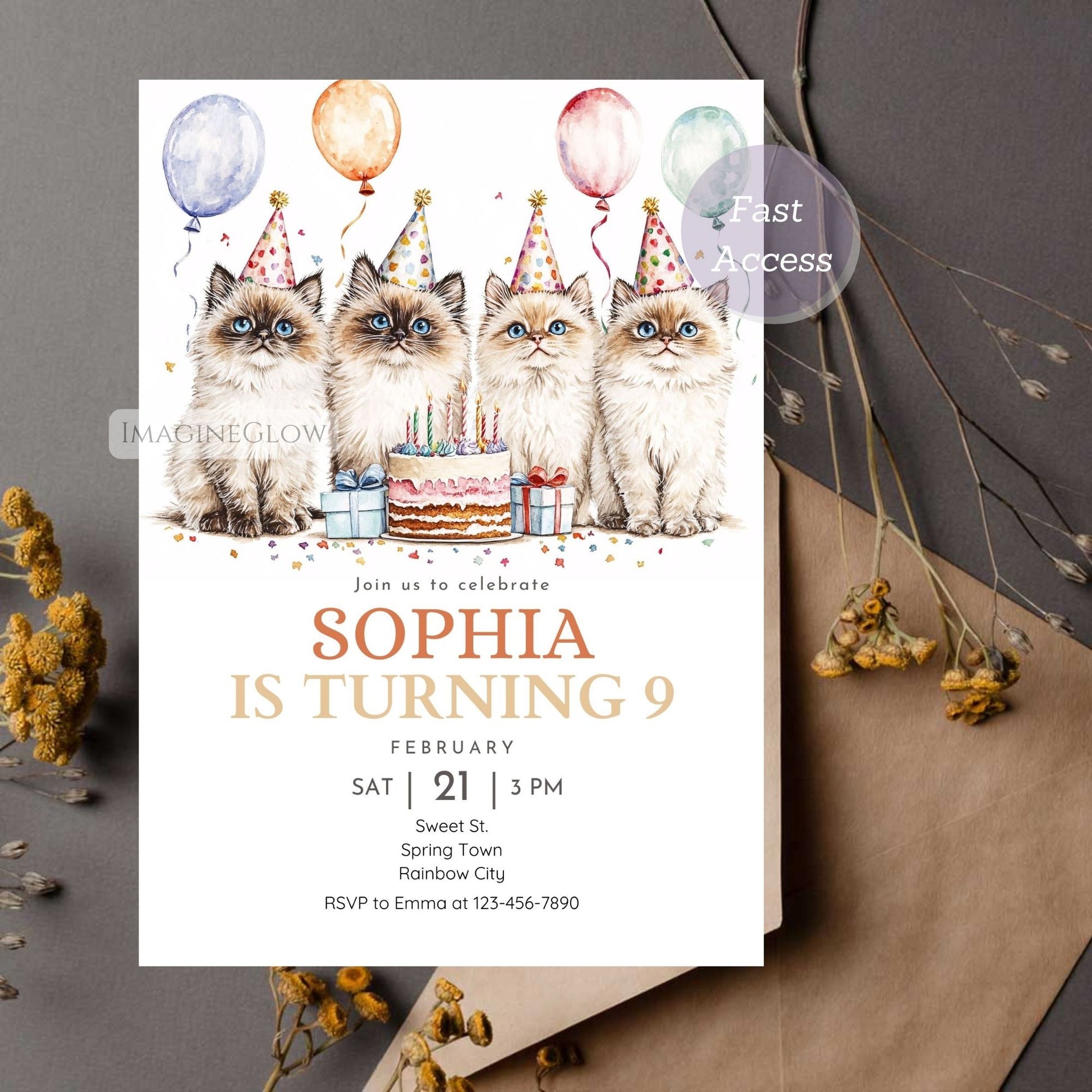 four ragdoll cats birthday card