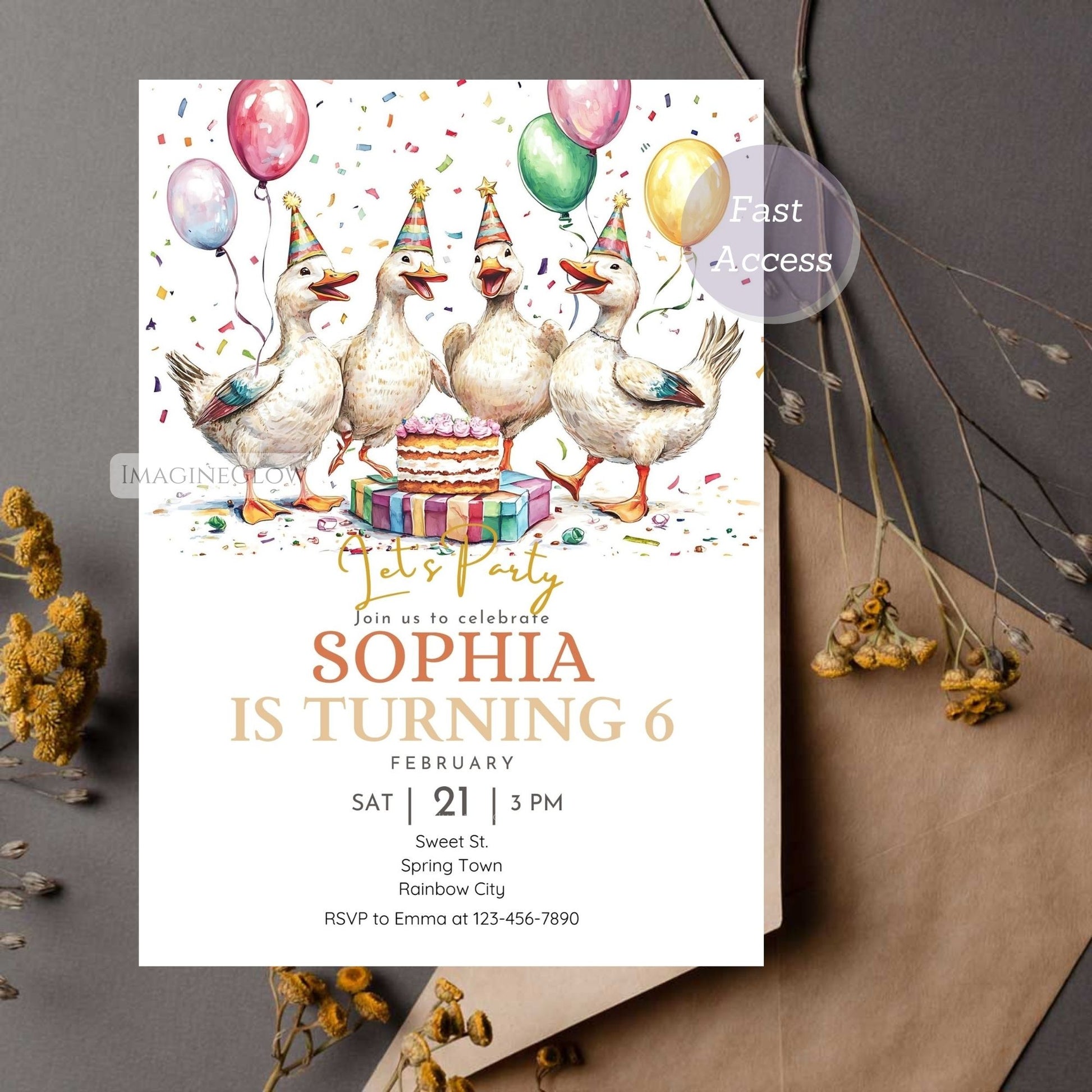 Adorable duck-themed birthday invitation digital download