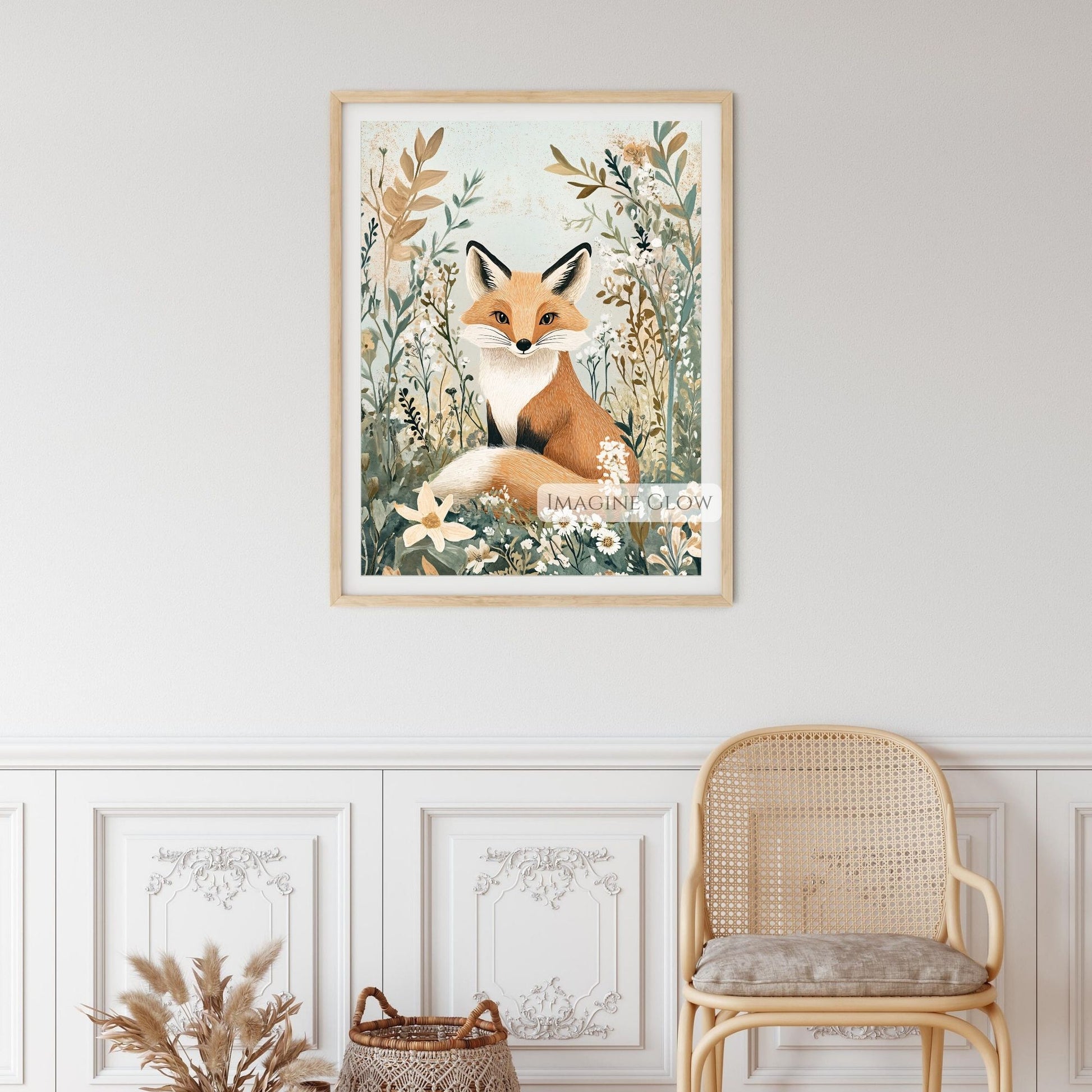 Botanical fox print for woodland-inspired interiors.