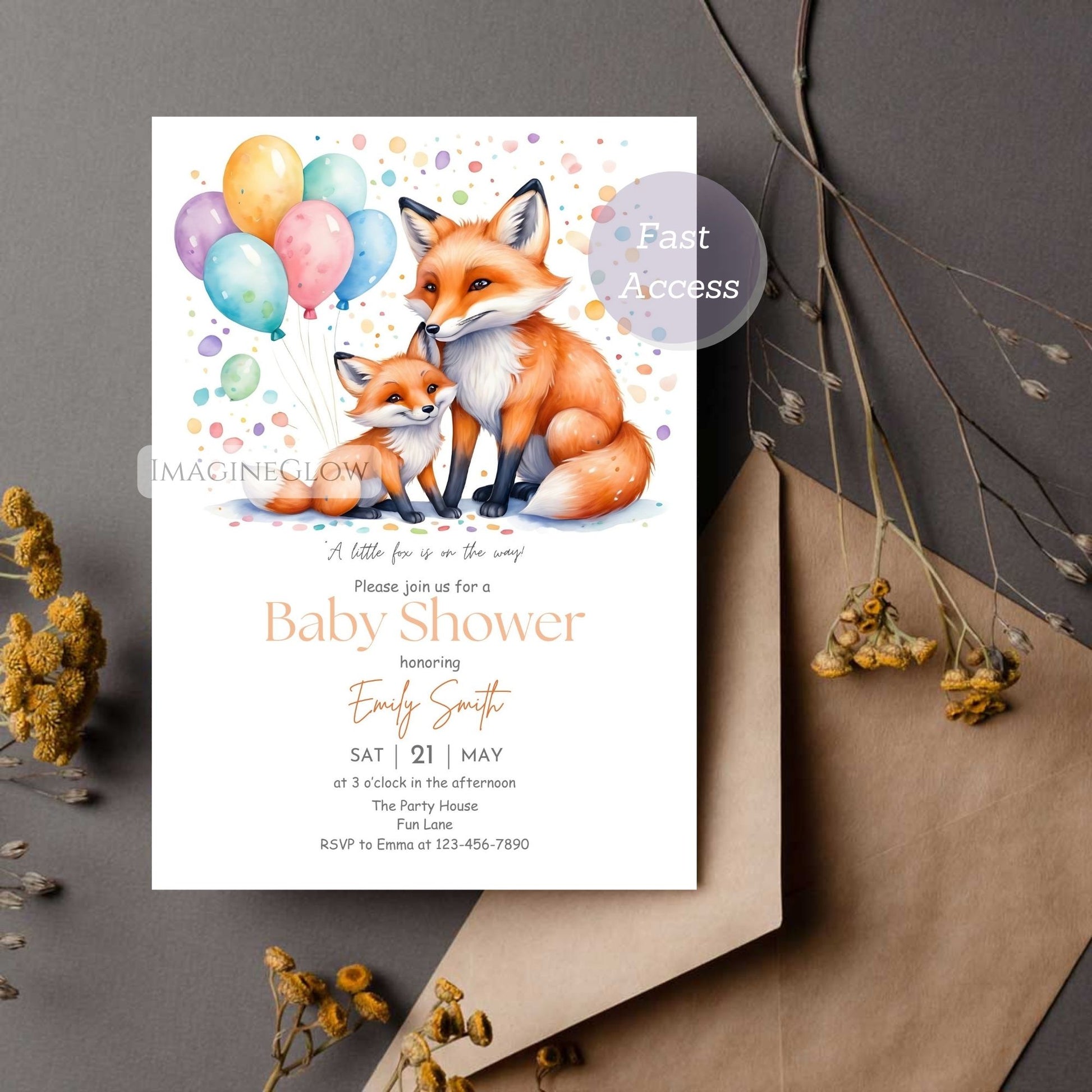 baby boy fox shower invite