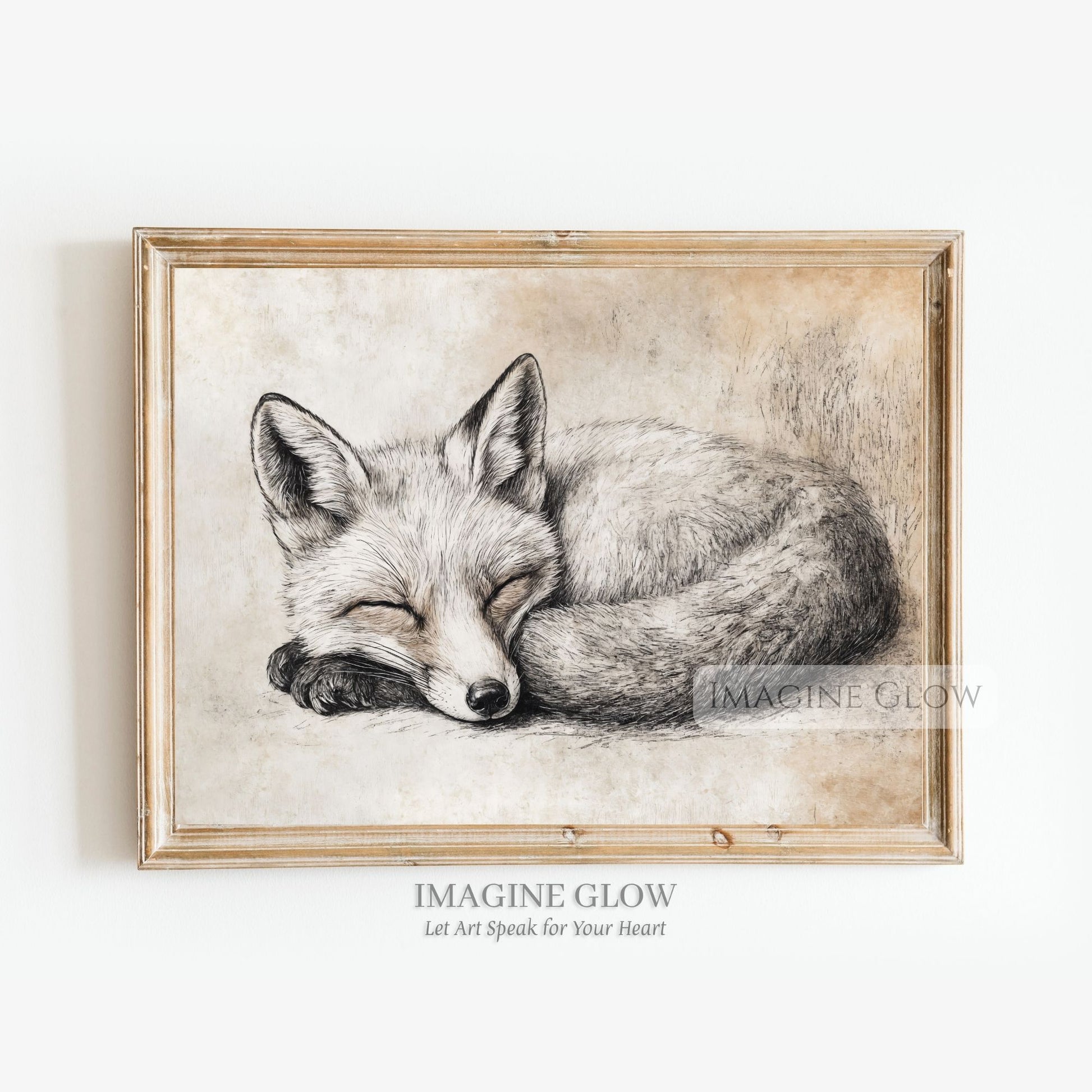 Vintage fox sketch art print for woodland decor.