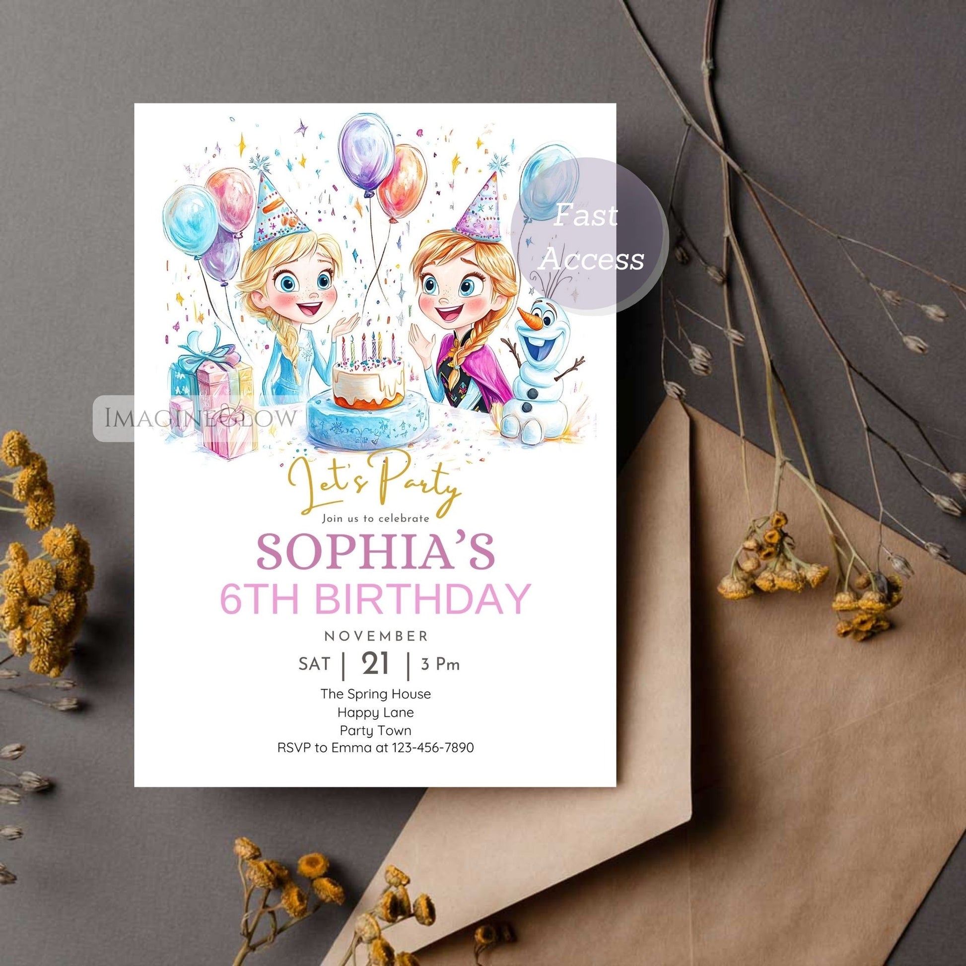 Printable Frozen party invite with snowflakes