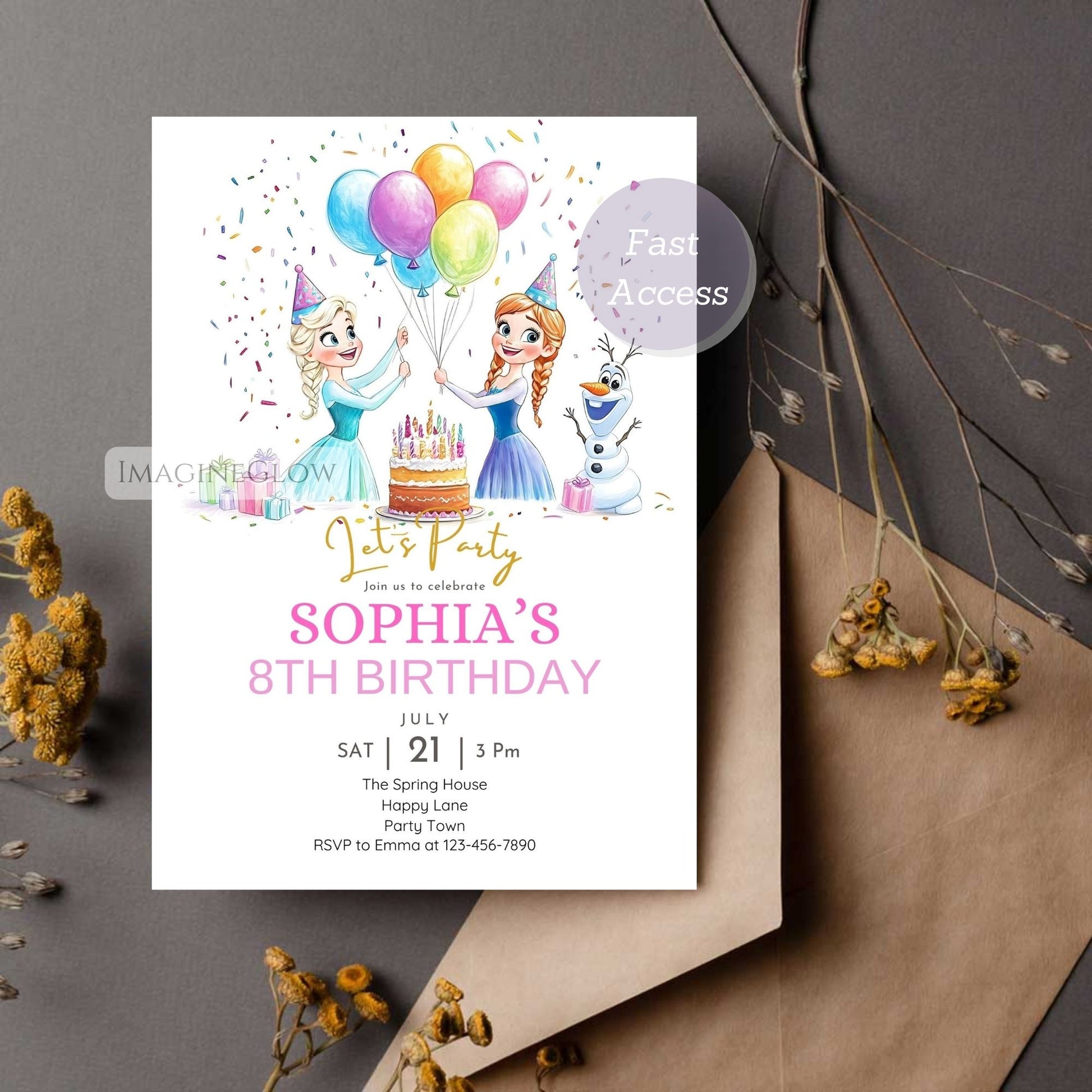 Chilly snow princess party invitation with Elsa and Anna