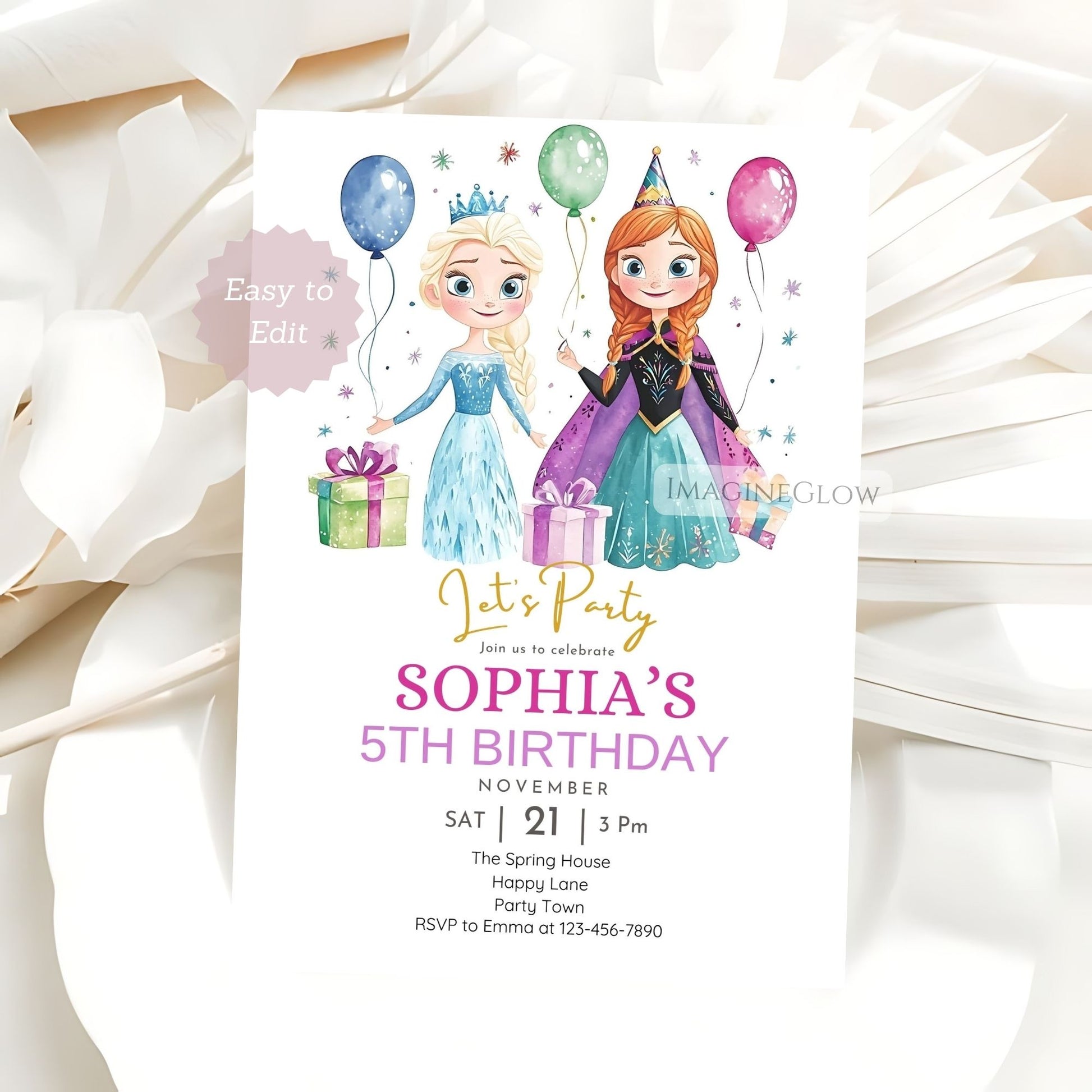 Canva Frozen princess party invite