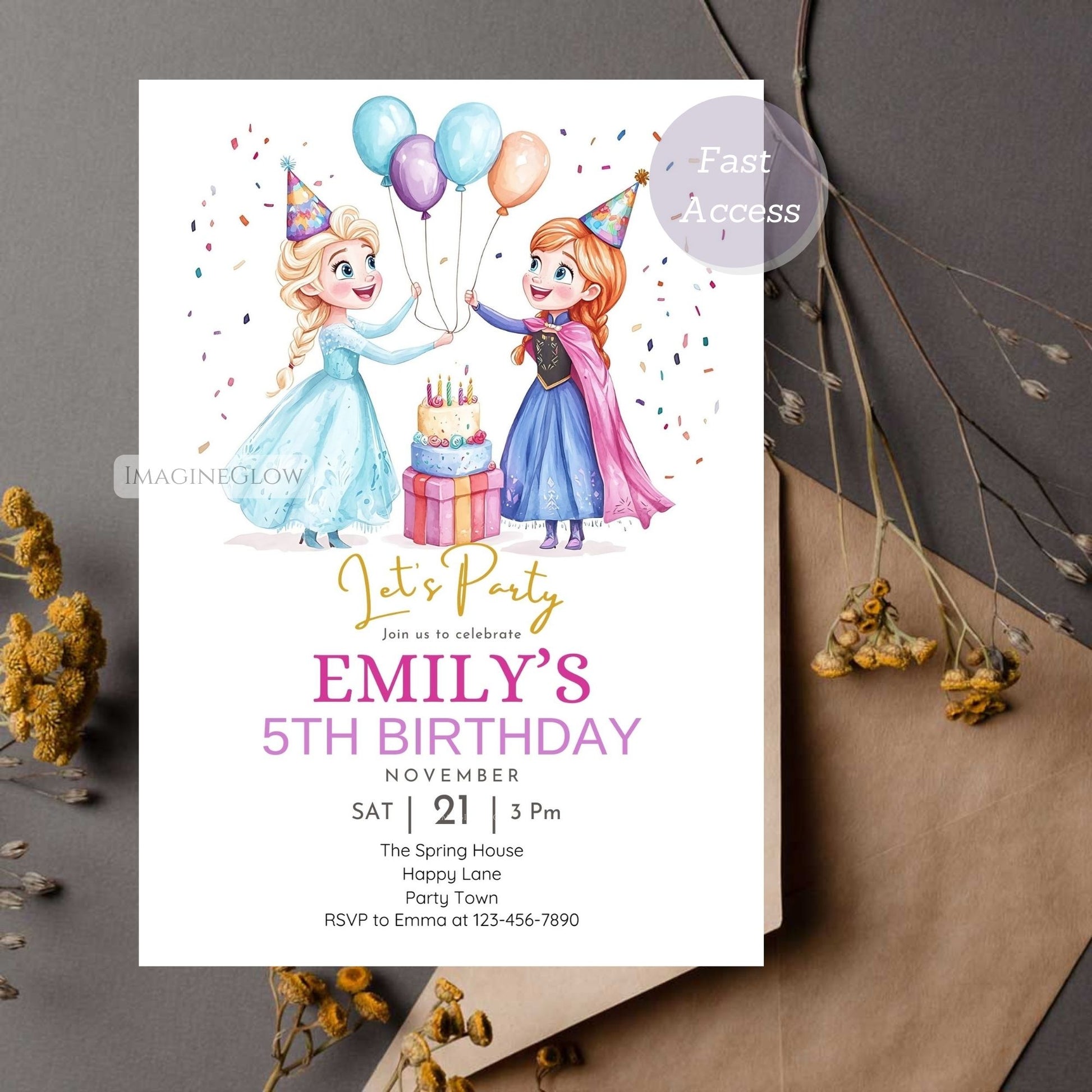 Customizable Elsa Anna birthday invitation