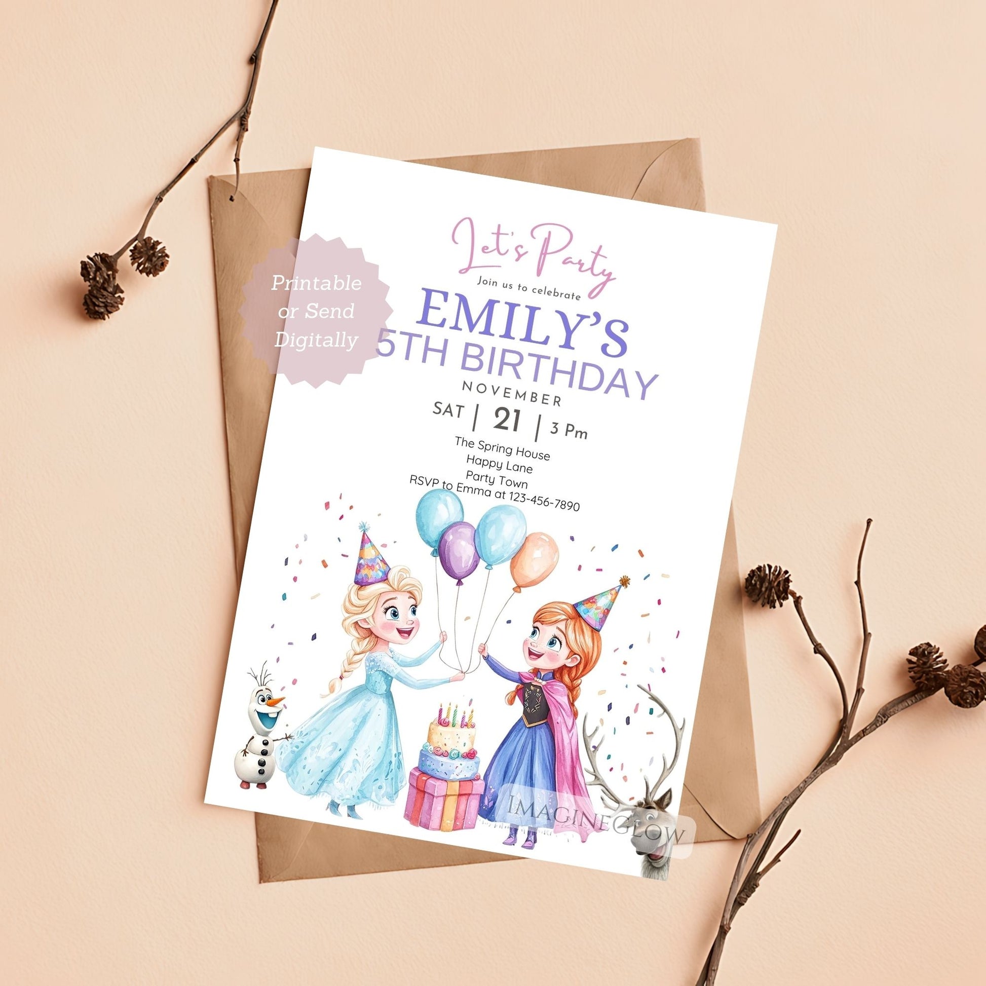 editable frozen birthday card