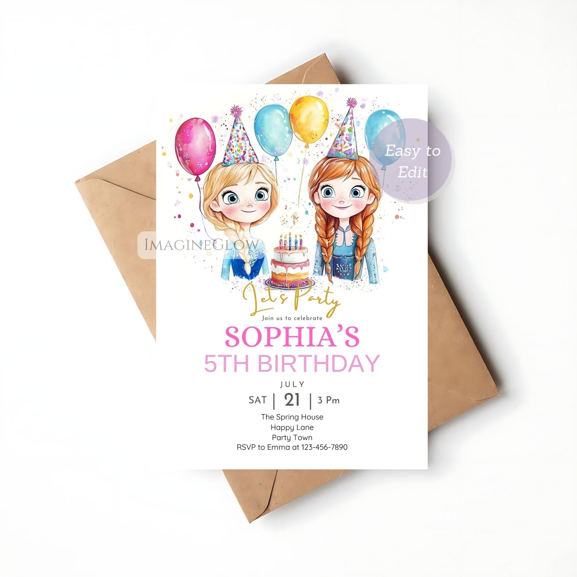 frozen invite for girls
canva editable frozen invitation