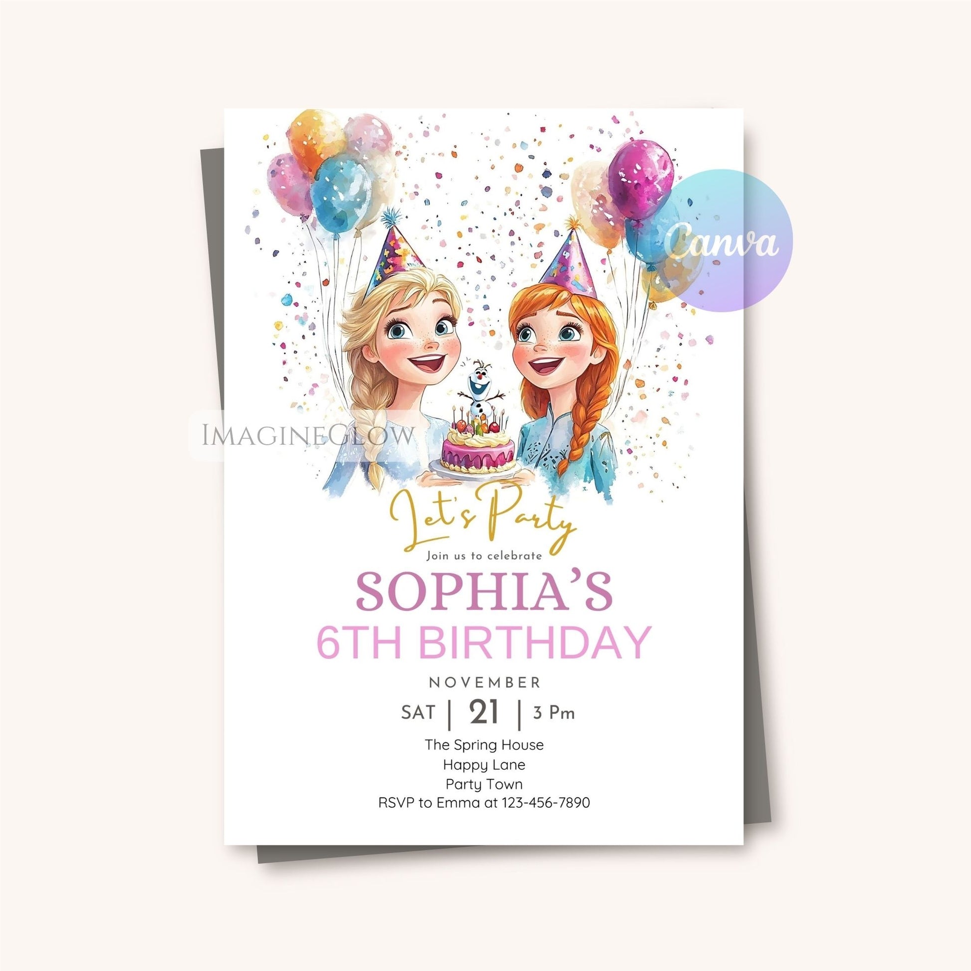 Snowflake-filled Frozen party invitation