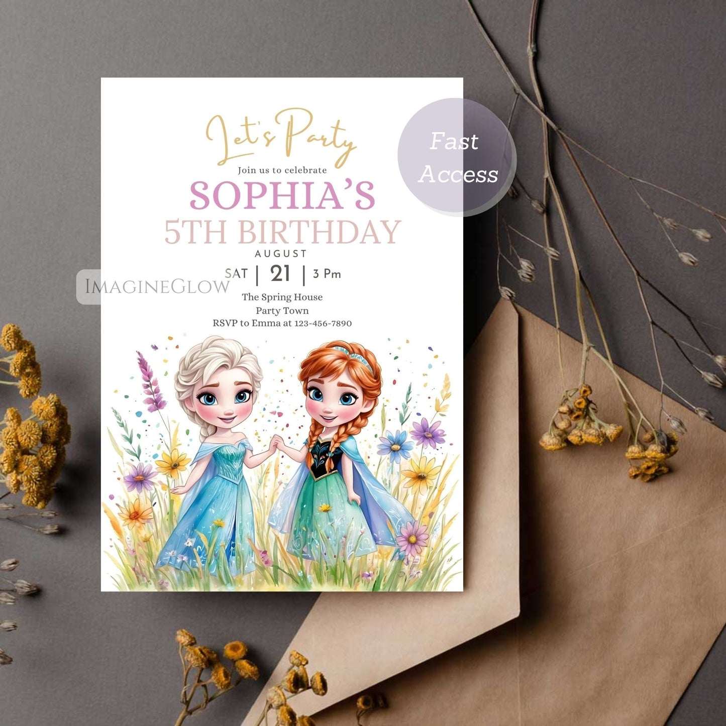 Frozen Elsa Anna Birthday Invitation – Wildflower Party Invite
