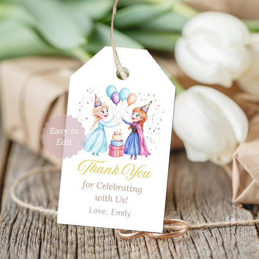 Frozen party favor tags for girls
Editable Frozen thank you tags