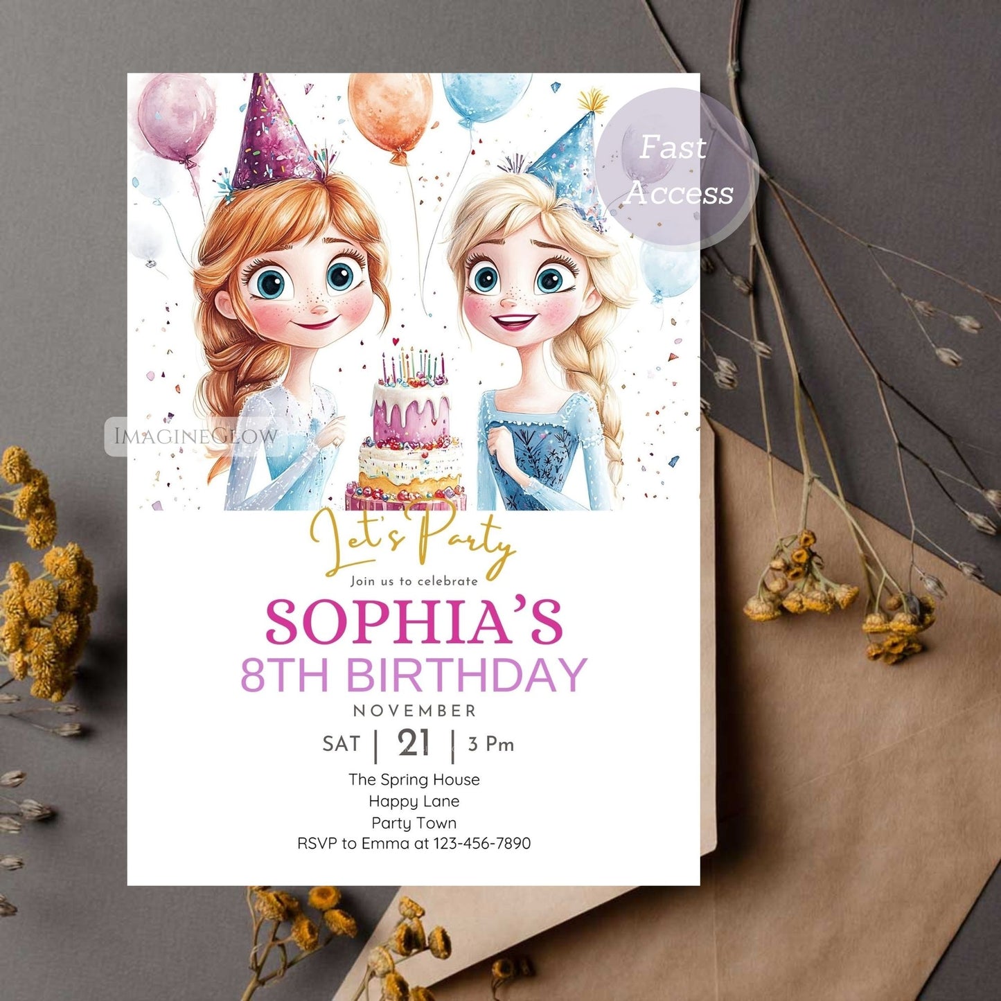 Custom Frozen birthday card
Magical Frozen birthday invite with cake