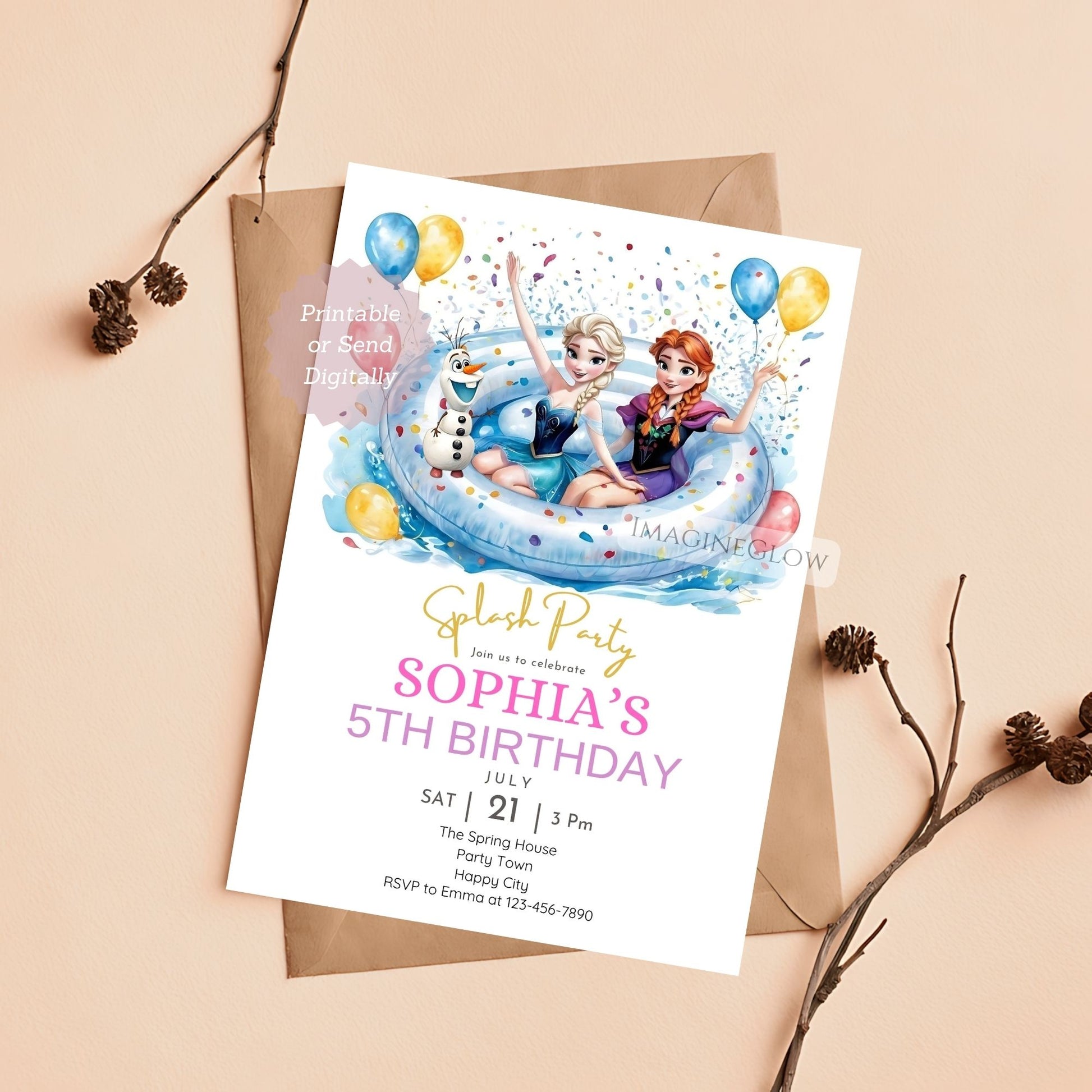 frozen pool party invitation
elsa anna olaf birthday invite
summer frozen party invitation