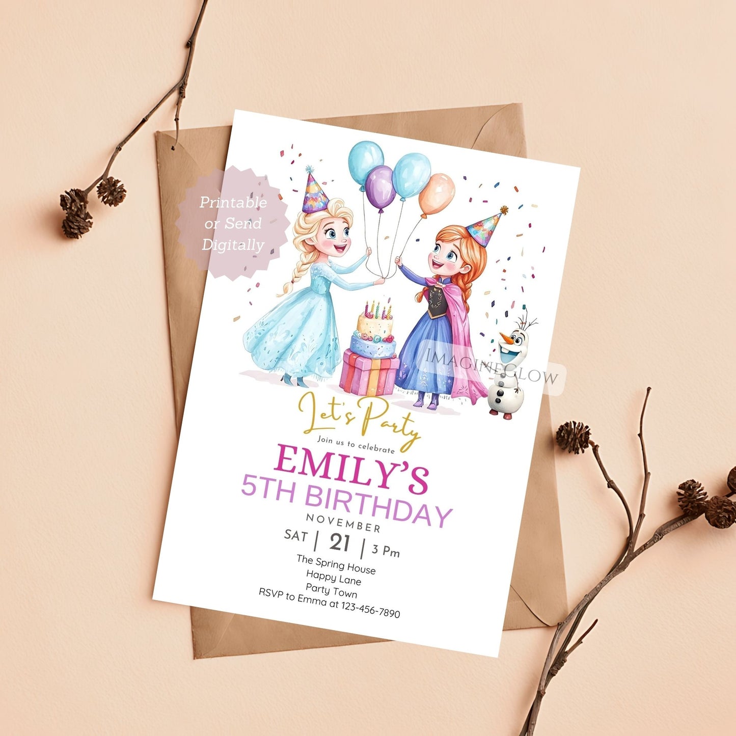Editable Frozen digital invite for girls