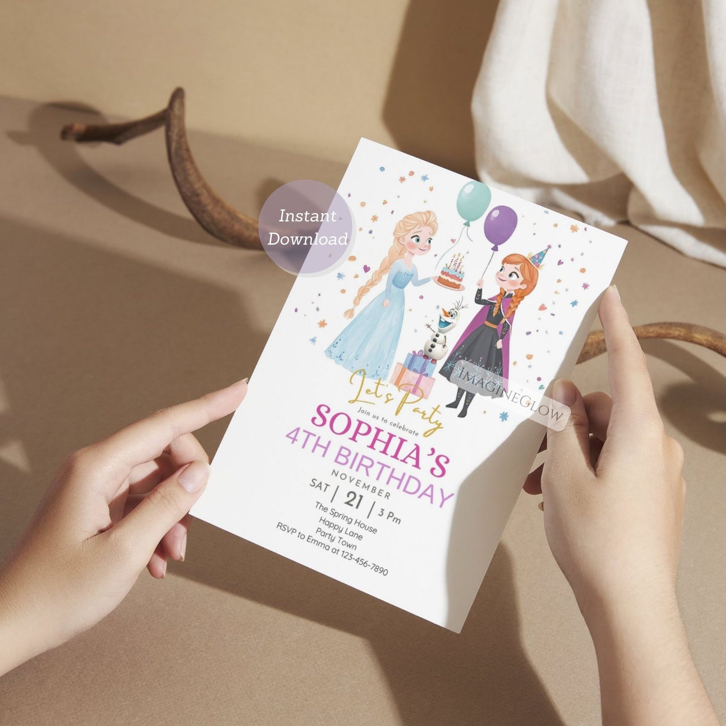 Winter party invitation with Frozen characters