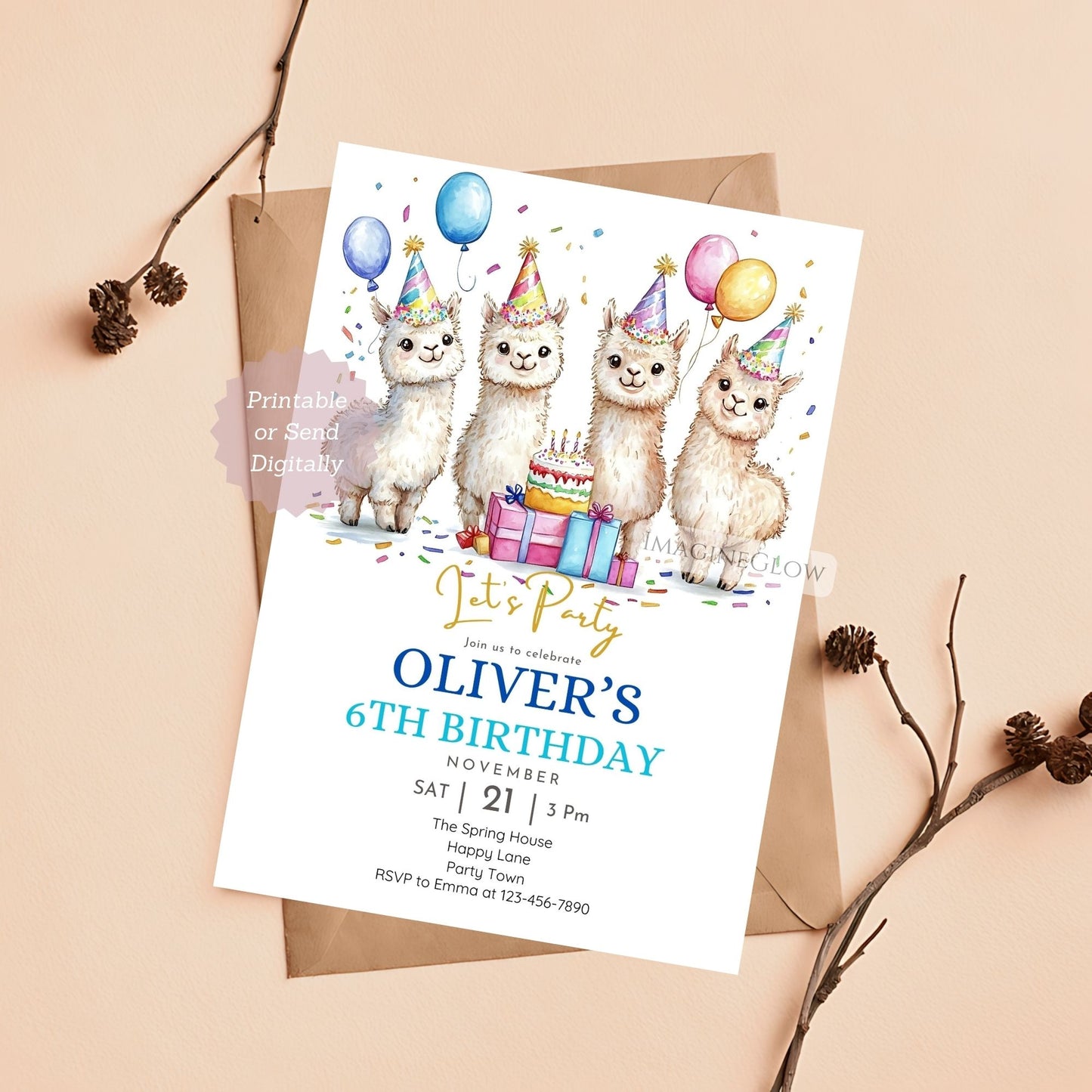 Alpaca Birthday Invitation - Cute Party Theme