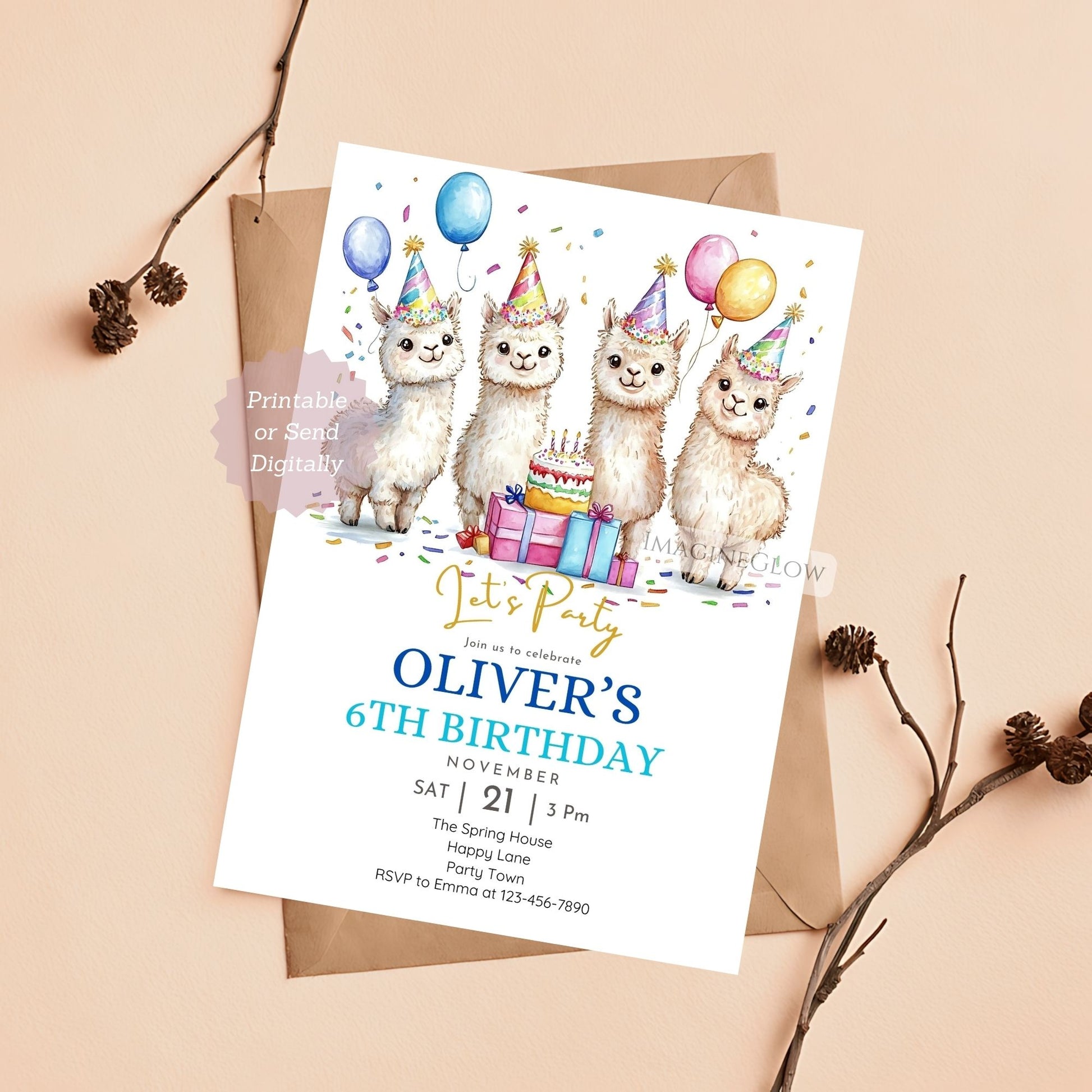 Alpaca Birthday Invitation - Cute Party Theme