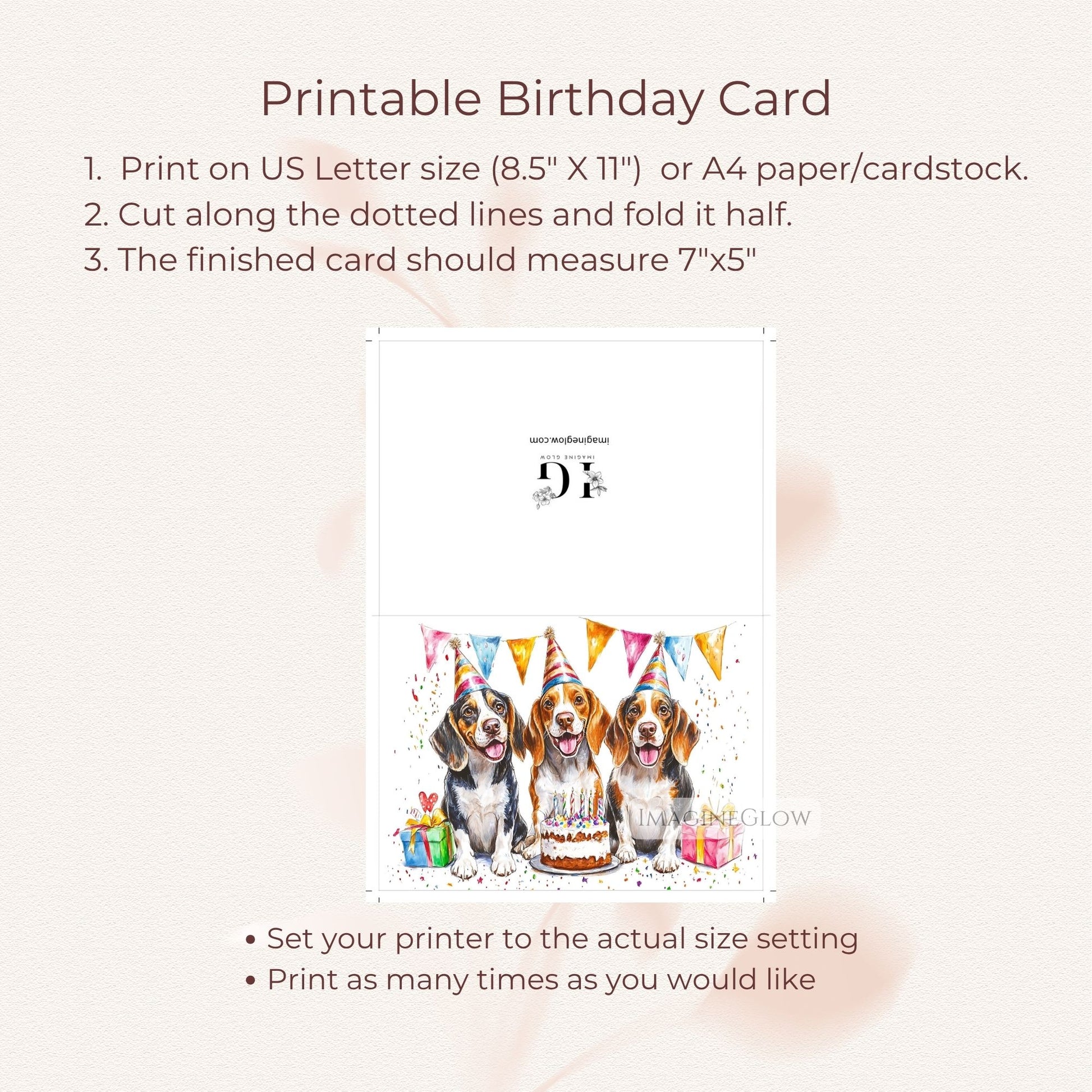 Beagle printable greeting
birthday card for Beagle fans
Beagle dog birthday card printable