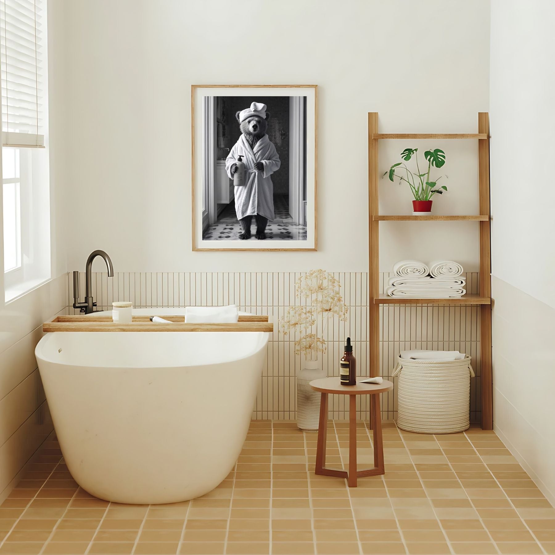 Black and white bear print for quirky bathroom wall art