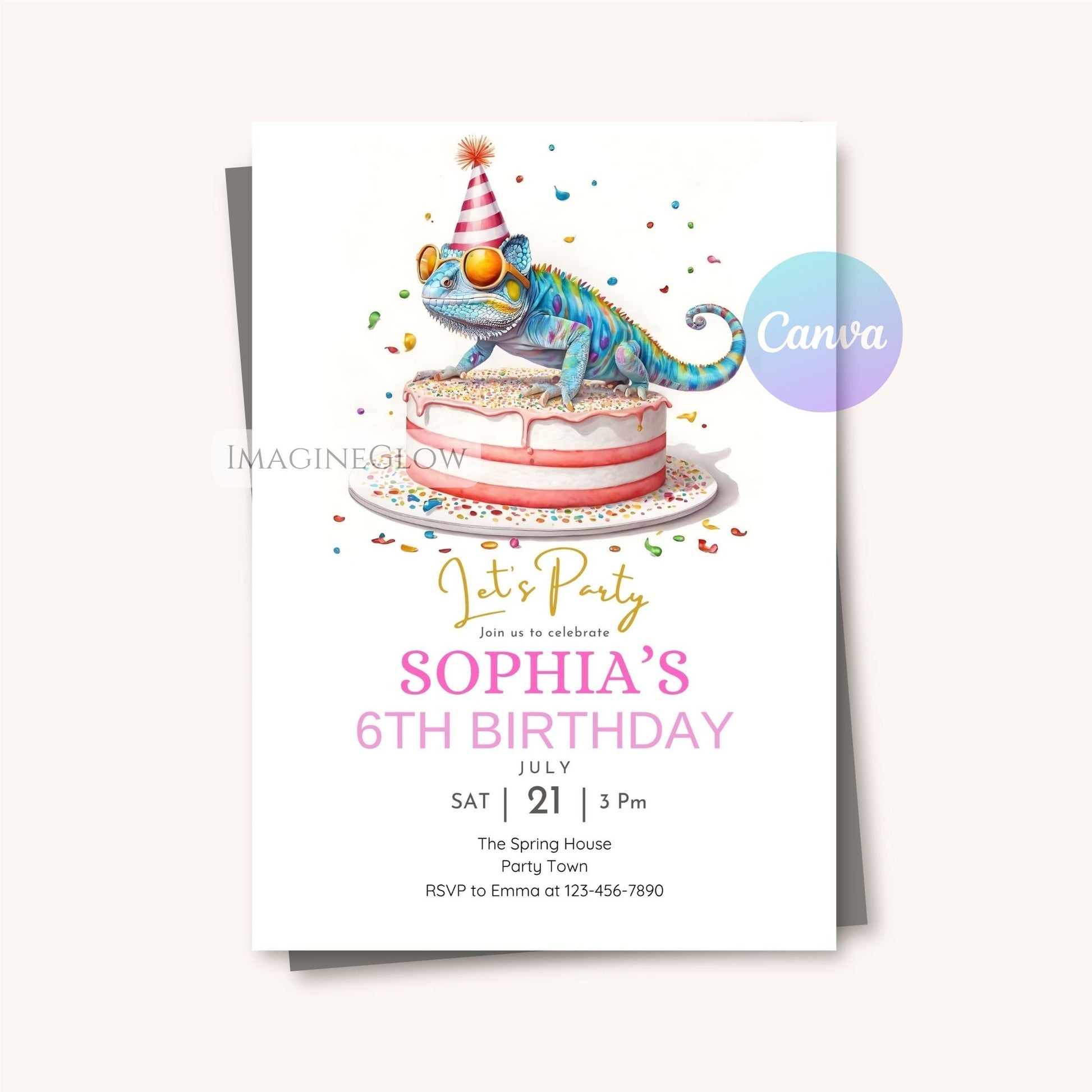 chameleon invite for boy or girl
reptile lover birthday invitation