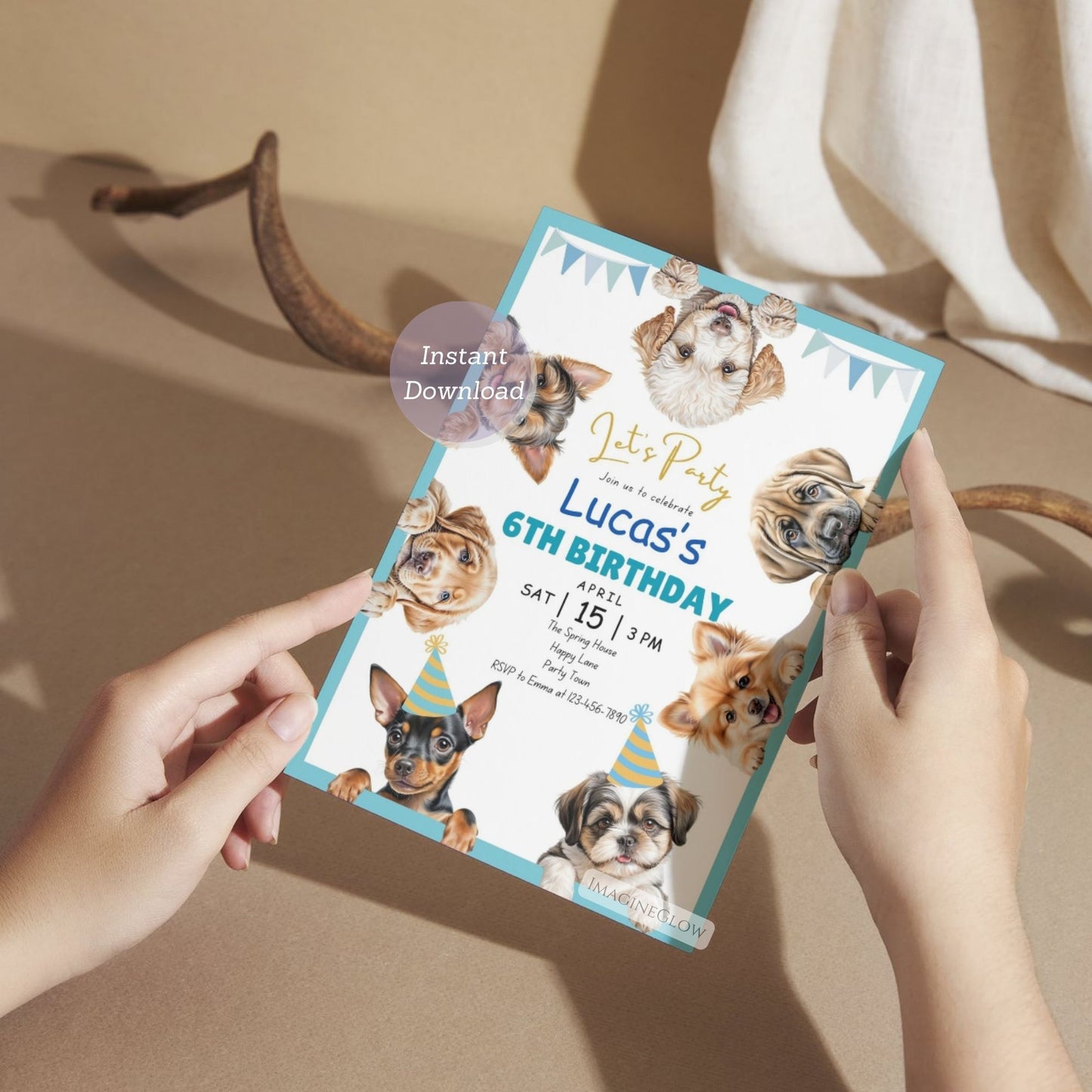 Adorable dog-themed birthday invite for kids.