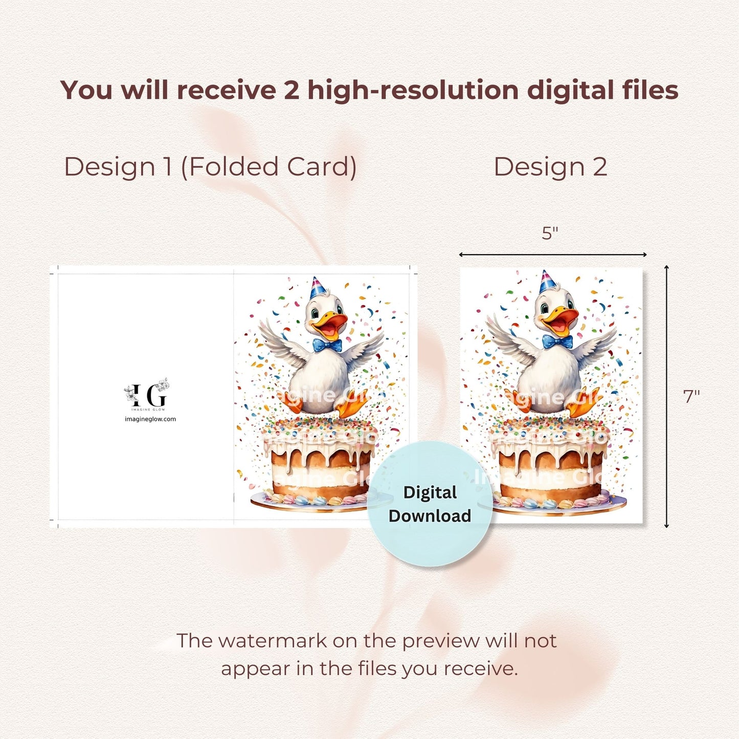 Fun duck design birthday card digital download.