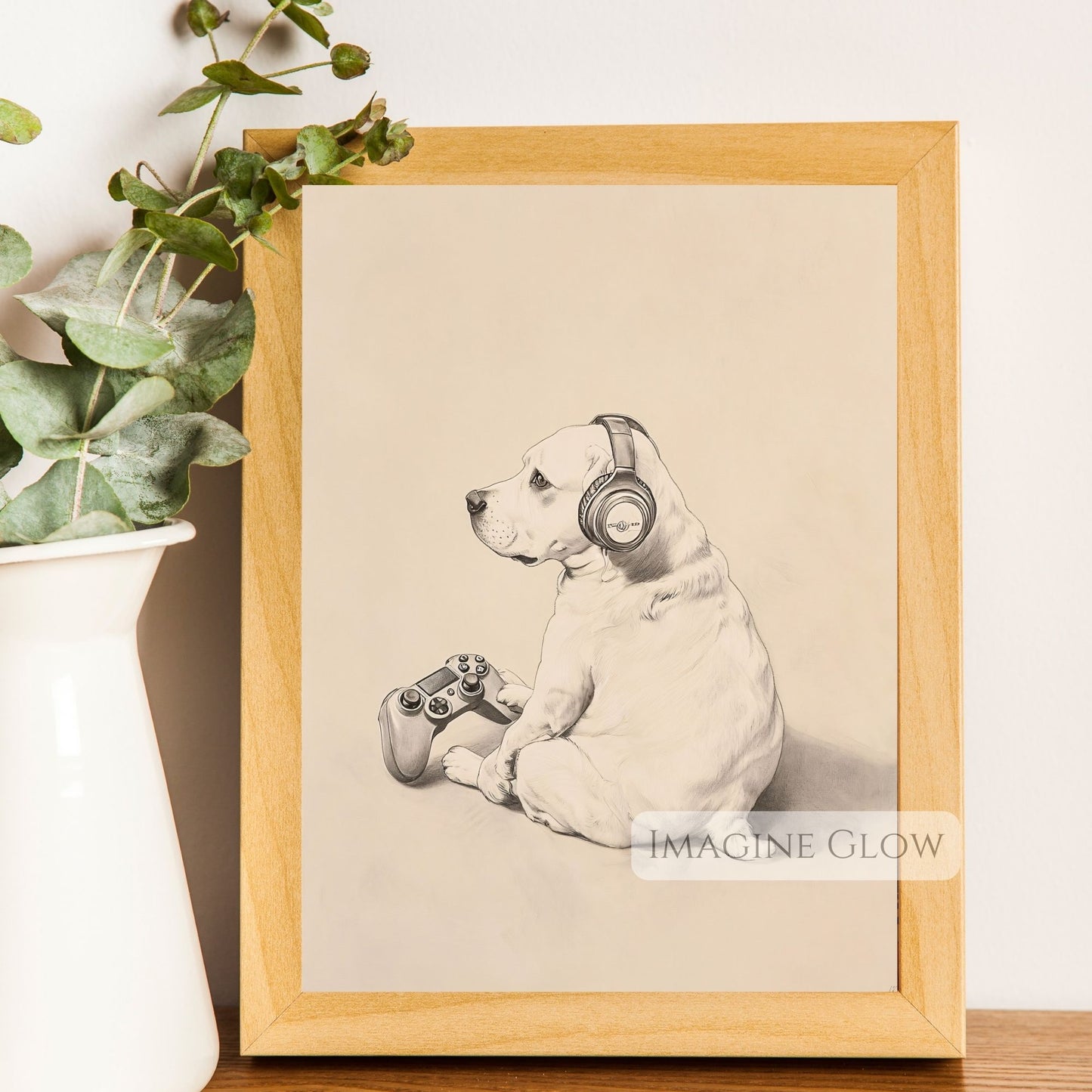 Digital art of a gaming dog for streamers
Cute dog video game wall art for bedrooms
