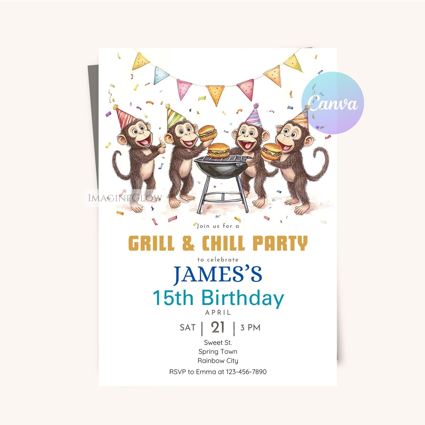 Printable monkey birthday invitation for summer cookouts