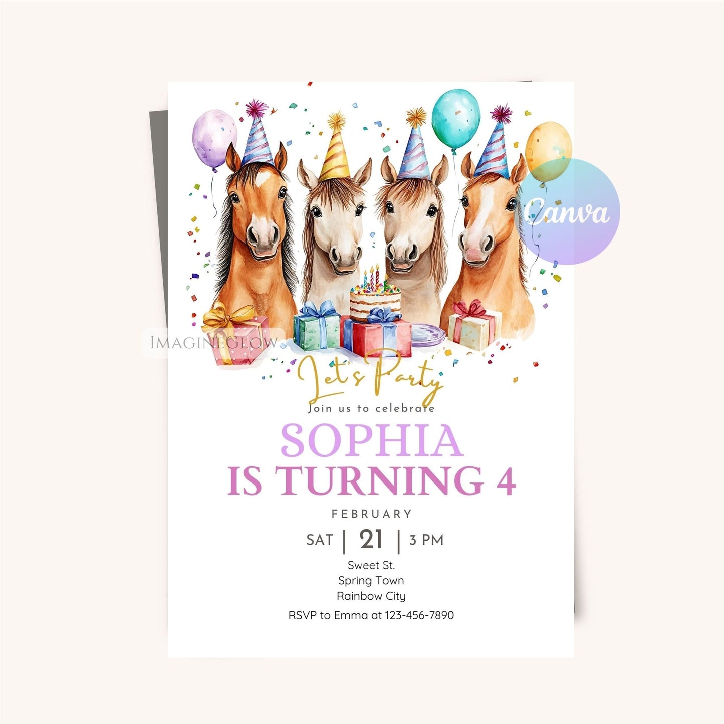 cowgirl horse birthday invitation with thank you