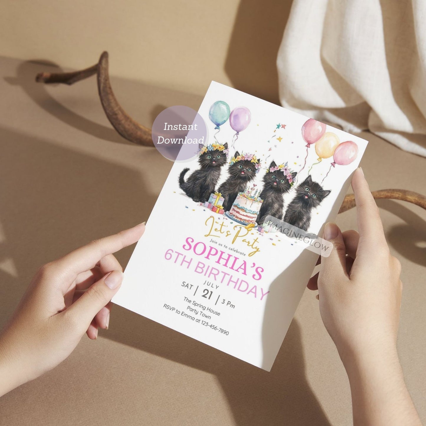 black kitten birthday invitation for kids
canva editable kitten party invite
fun kitten birthday invitation template