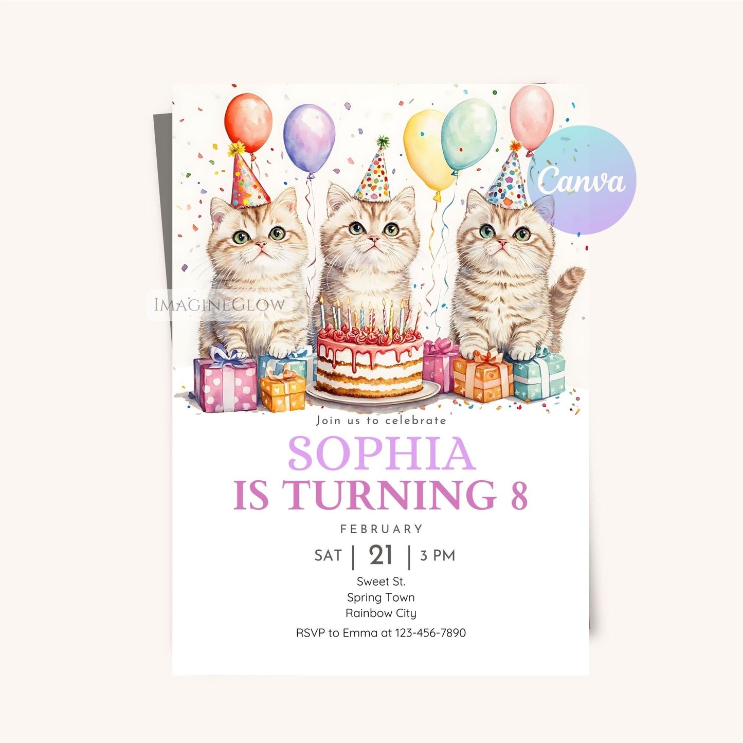 Cat lovers' birthday invitation with fun design