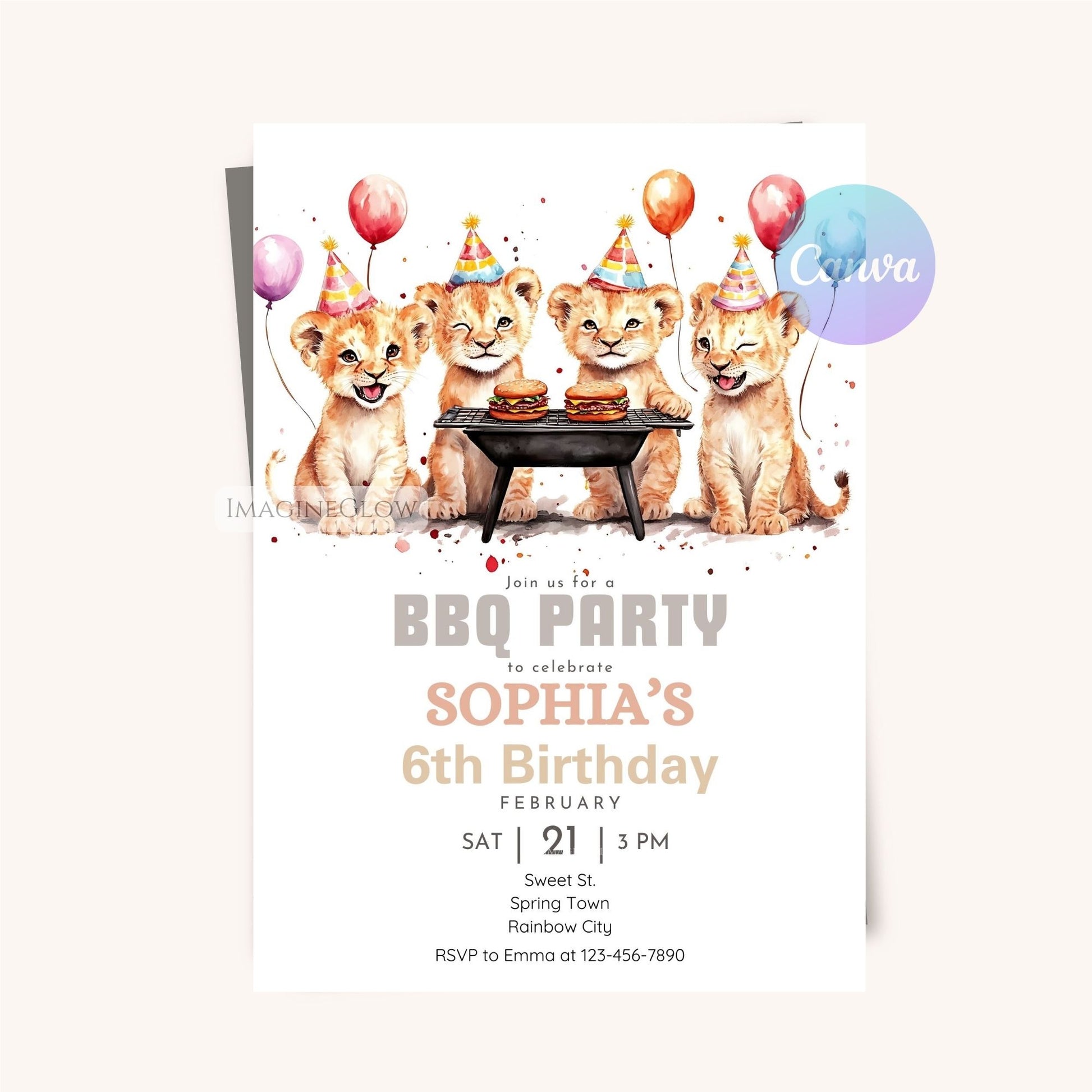 Digital lion cub BBQ birthday invitation for instant download.