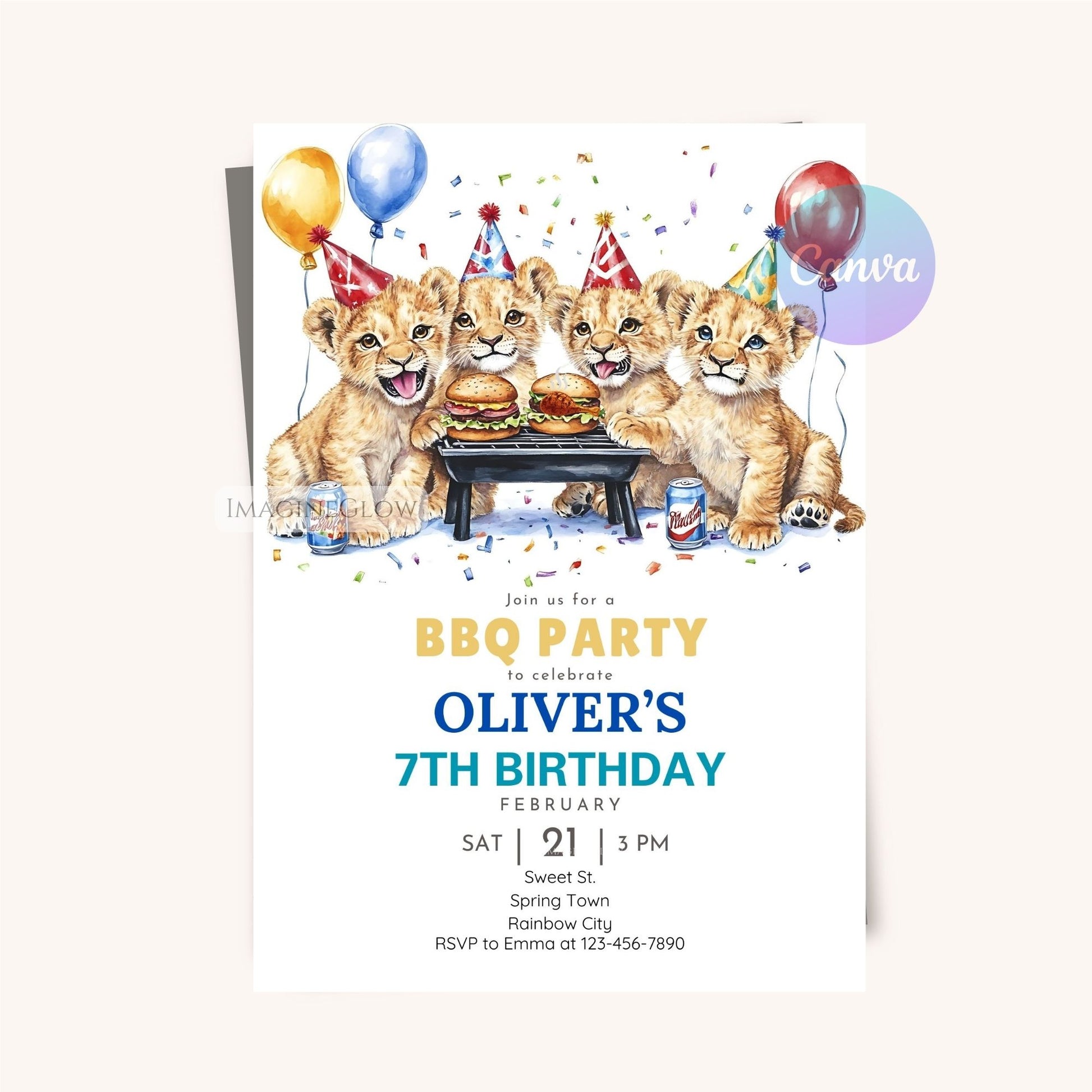 Customizable lion cubs birthday card for jungle-themed celebrations.