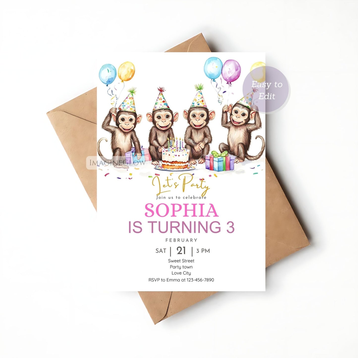 Fun Jungle Adventure Monkey Party Invitation