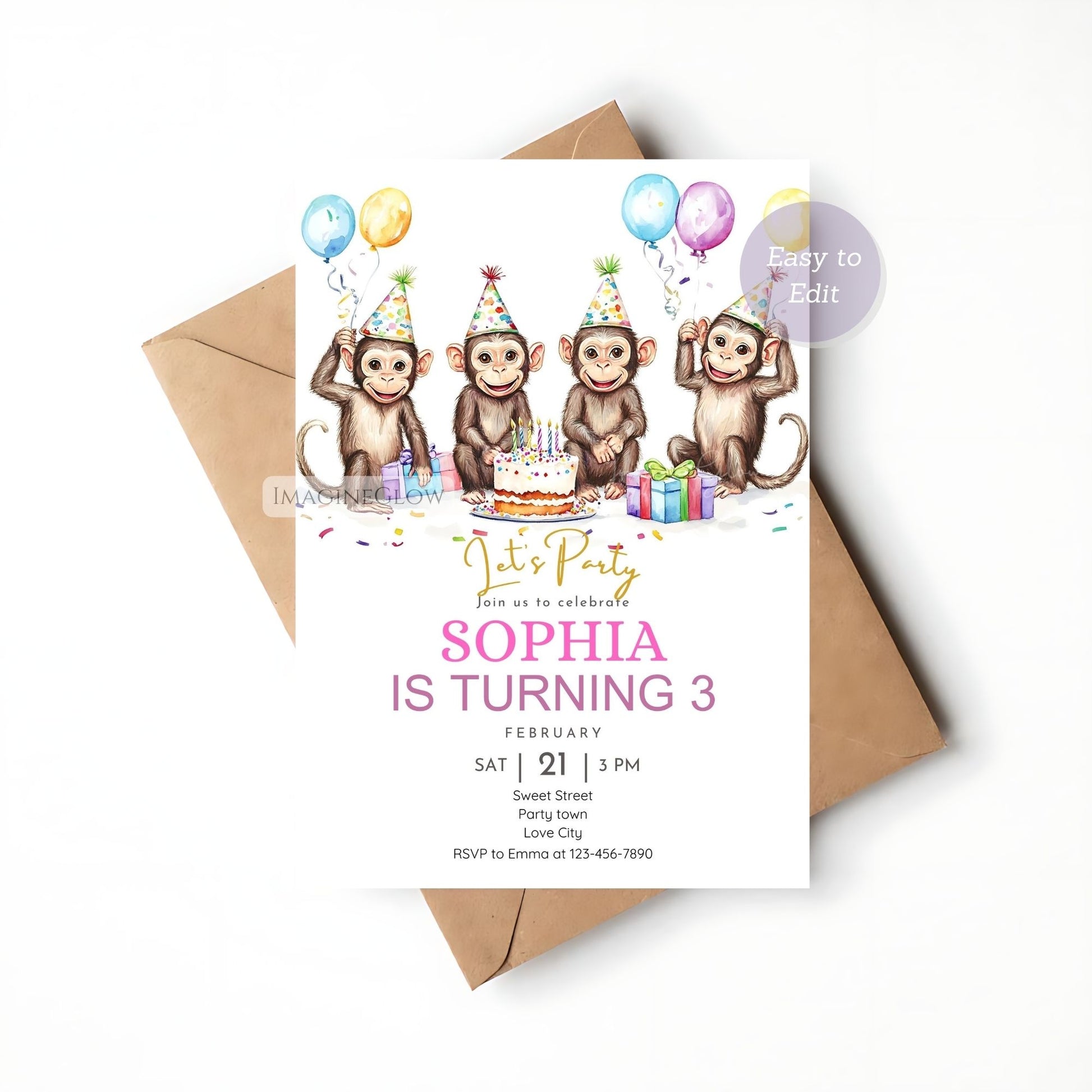 Fun Jungle Adventure Monkey Party Invitation