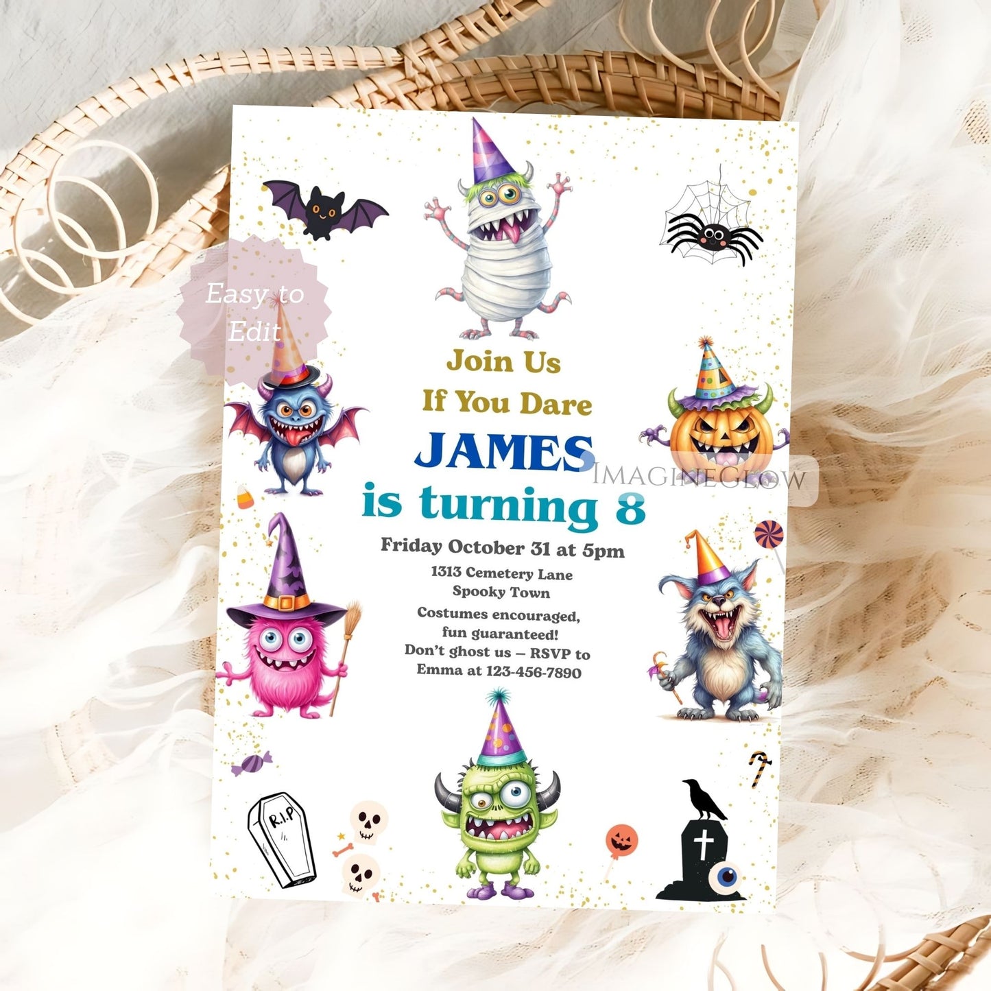 cute monster bash birthday party invite
editable halloween kids birthday template