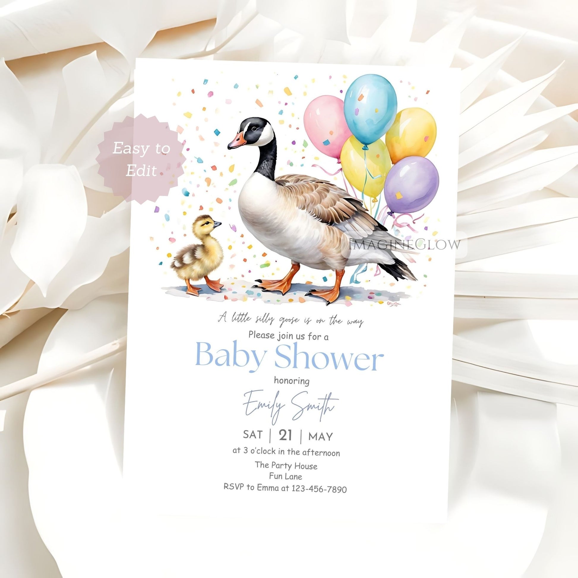 editable goose baby shower invite
cute farm goose baby shower template