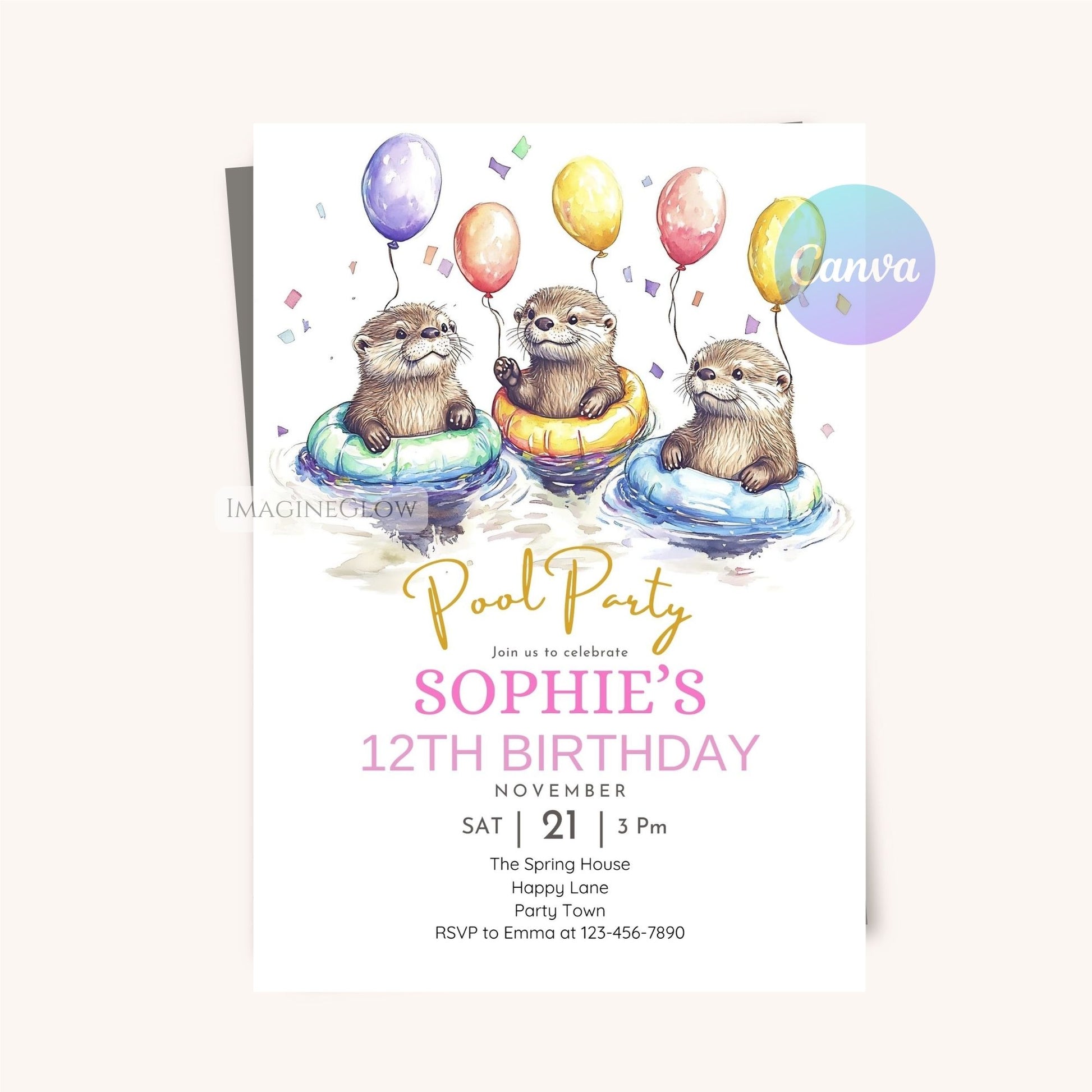 Printable otter-themed invitation featuring an adorable otter.