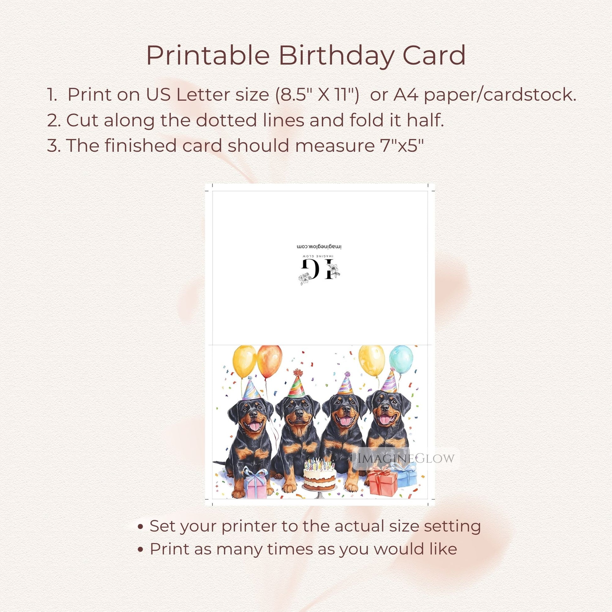 Rottweiler printable greeting
birthday card for Rottweiler fans
Rottie birthday card printable