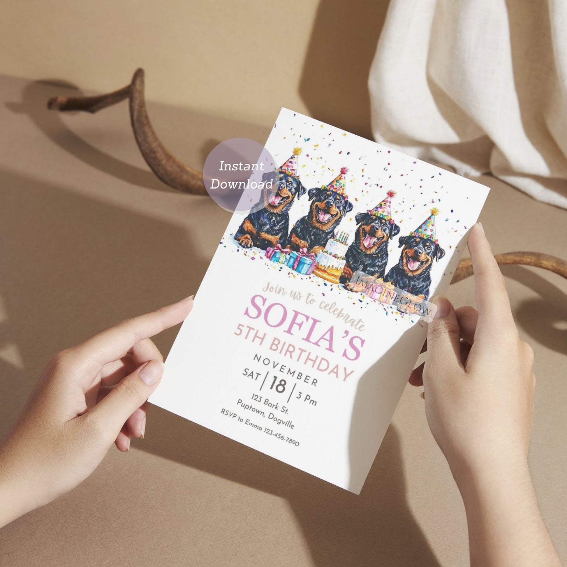 dog party invite rottweiler