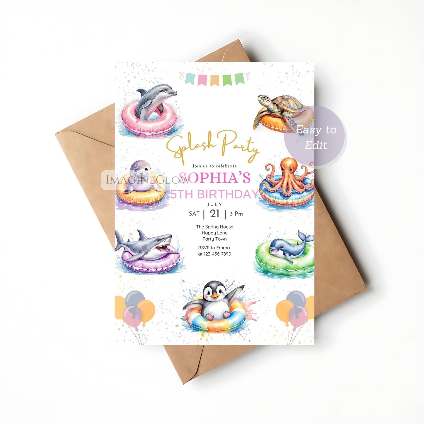 fun beach pool kids birthday invite