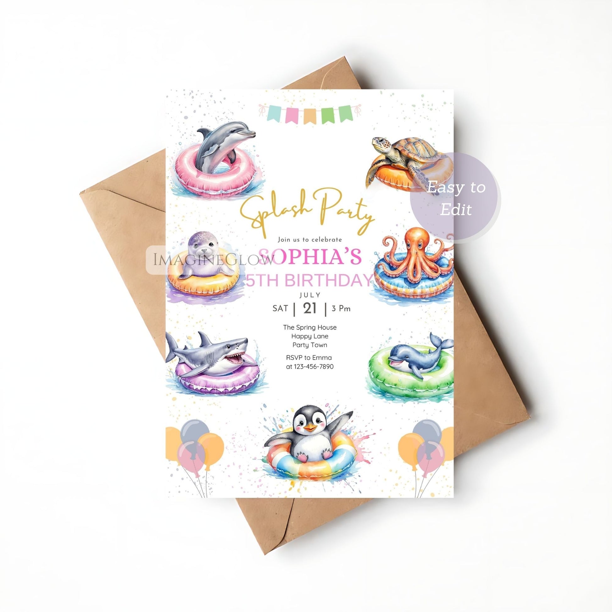 fun beach pool kids birthday invite