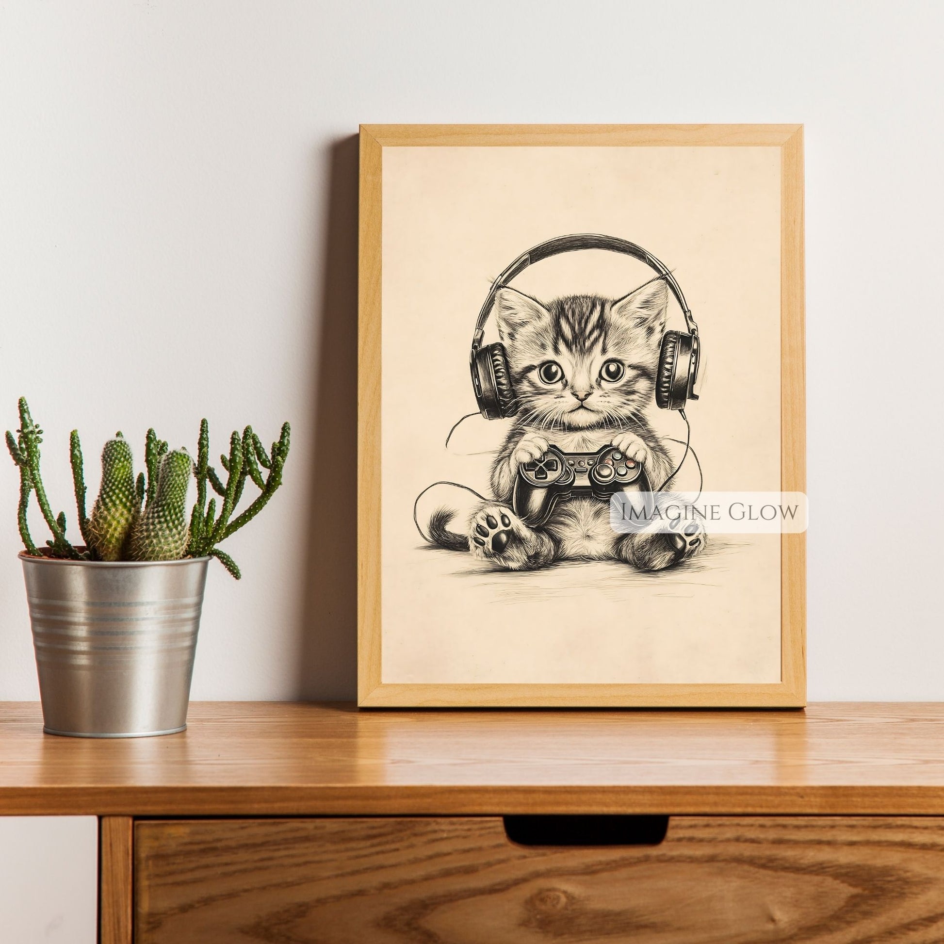 Gaming cat illustration holding a controller