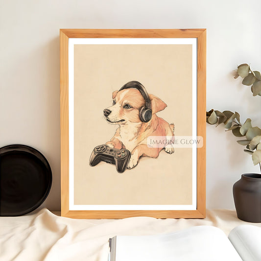 Digital gaming dog artwork for man cave