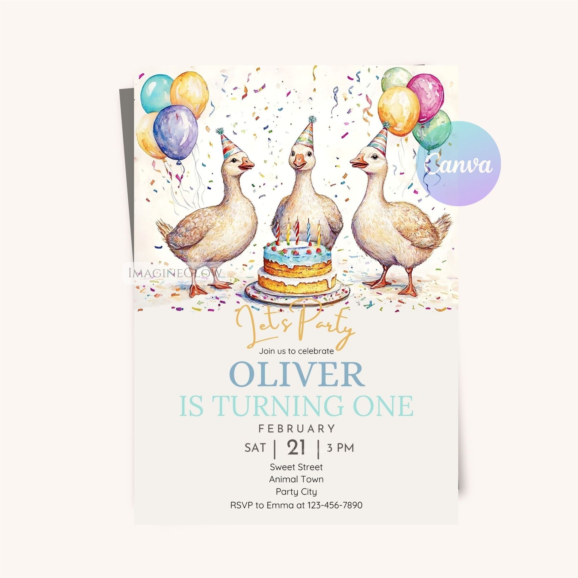 Editable silly goose birthday invite for kids.