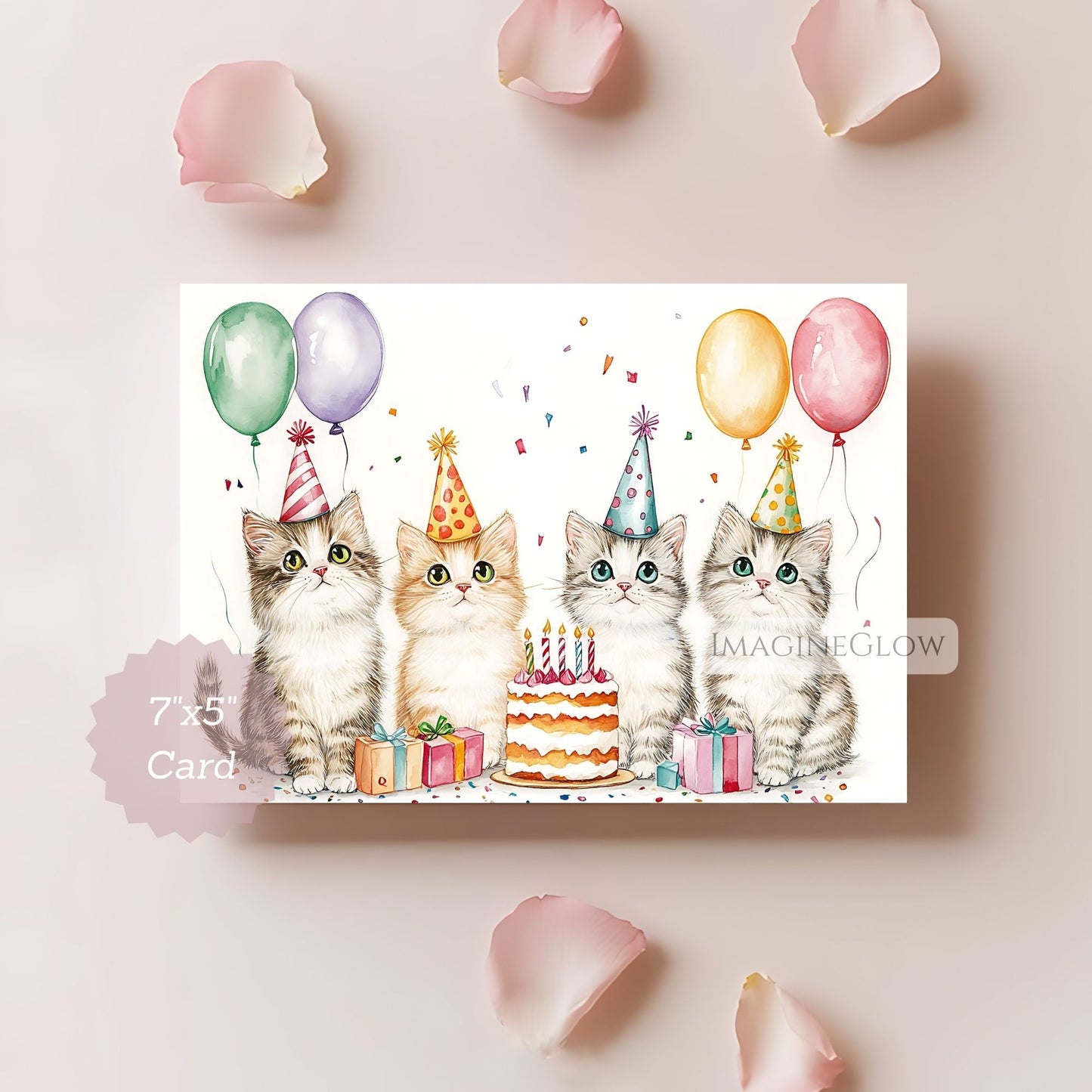 Four kitten meow birthday card design
Animal-themed birthday card with kittens