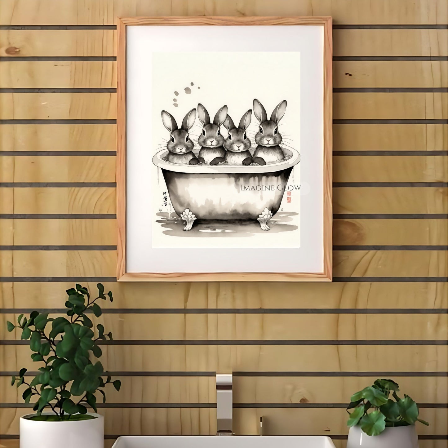 Funny rabbit restroom poster black and white